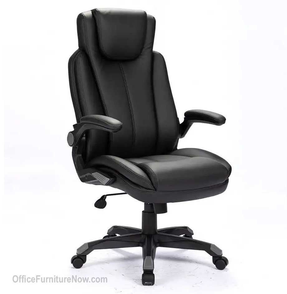 Executive Black Leatherette Office Chair with Flip Arms