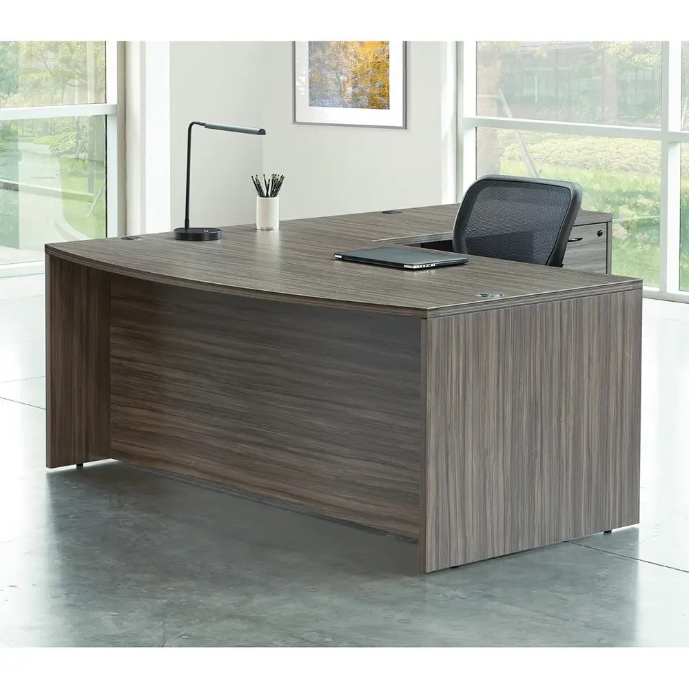 L-Shape Bow Top Double Pedestal Desk 71x89