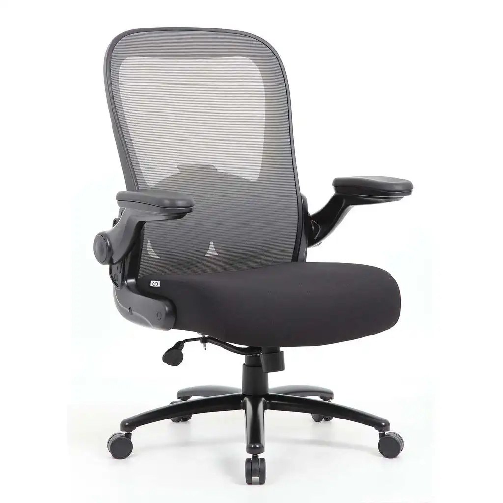 Ryde Big & Tall  Gray Mesh Task Chair with Flip Arms & Black Frame - 500 lb. Capacity