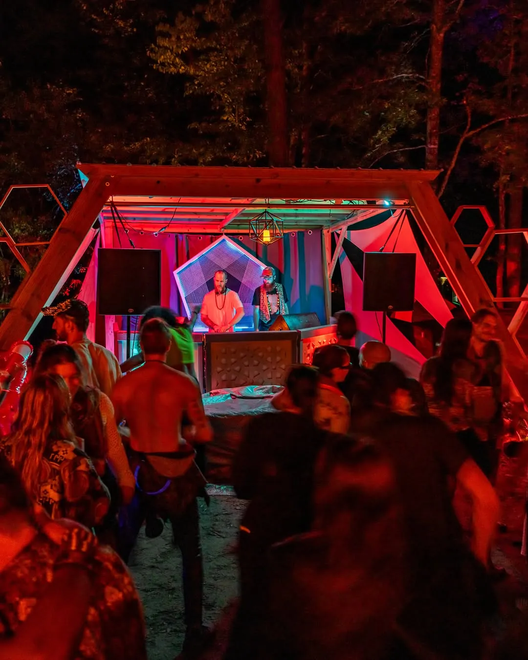 Passage Gathering crowd under red lights