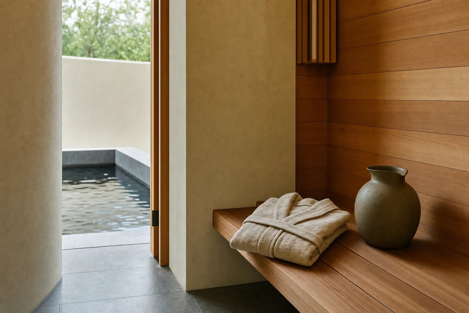 Private sauna and cold water recovery room