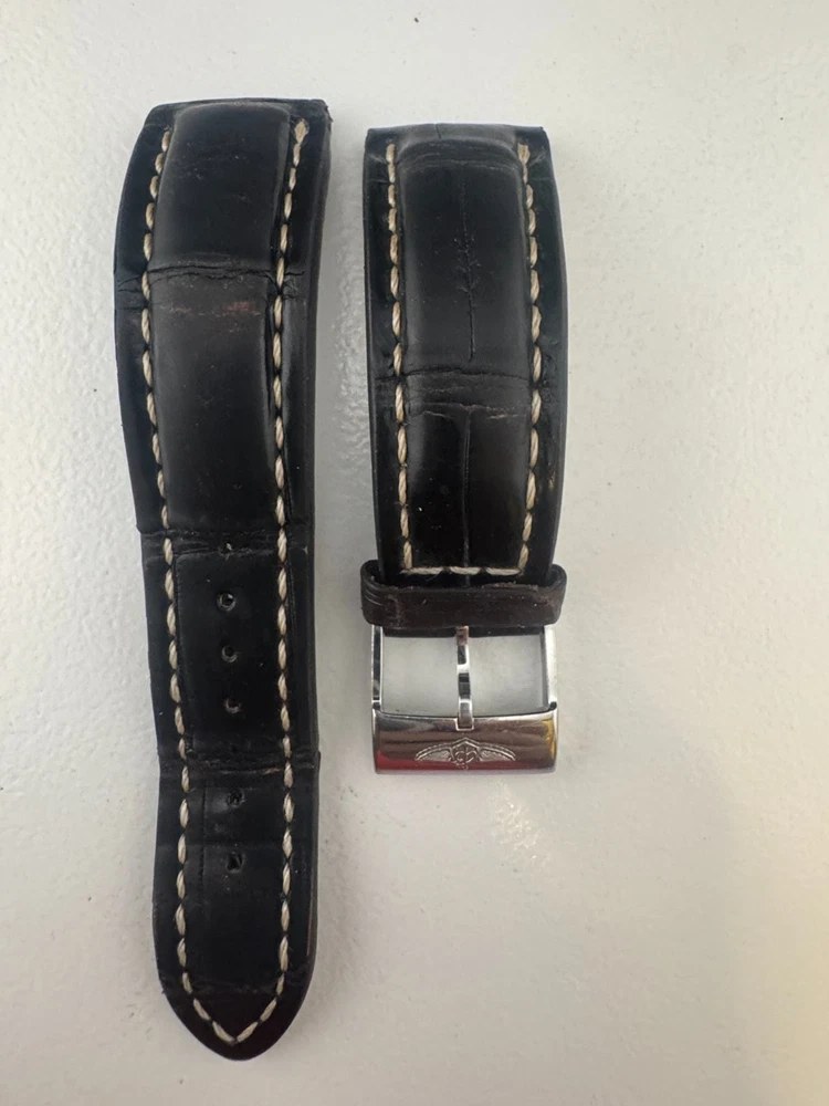 Authentic Black Breitling 23mm Oem Leather Strap With Oem Buckle Used