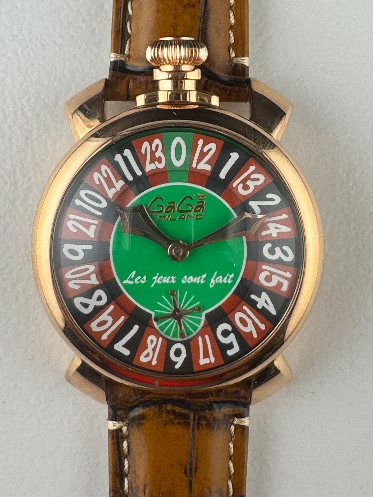 Gaga Milano 48mm Manual Wind Roulette Dial Rare Unisex Watch Limited 500 Pieces