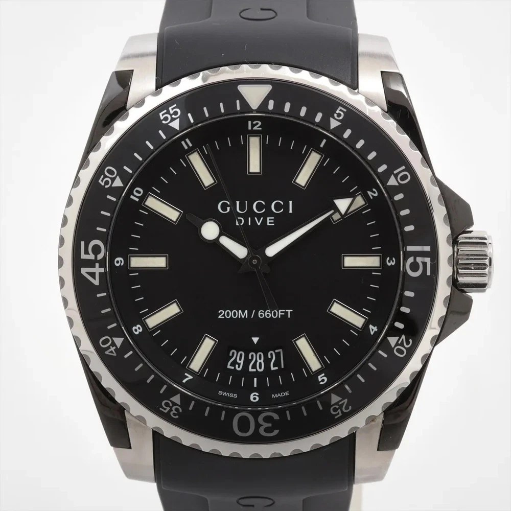 Gucci Dive 200m 136 2 Swiss Diver 44mm Rubber Strap Box Papers US Seller