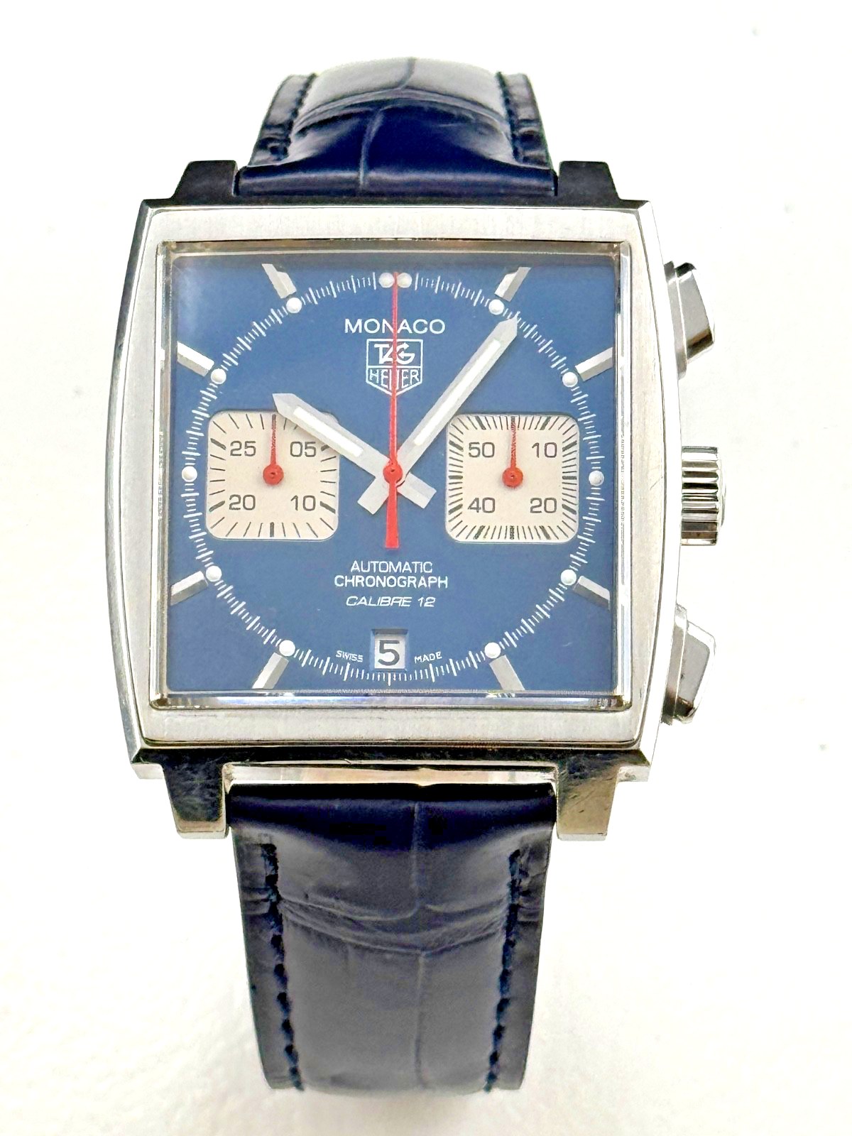 Tag Heuer Monaco Calibre 12 Blue Dial Mcqueen Chronograph B P Caw2111 Excellent