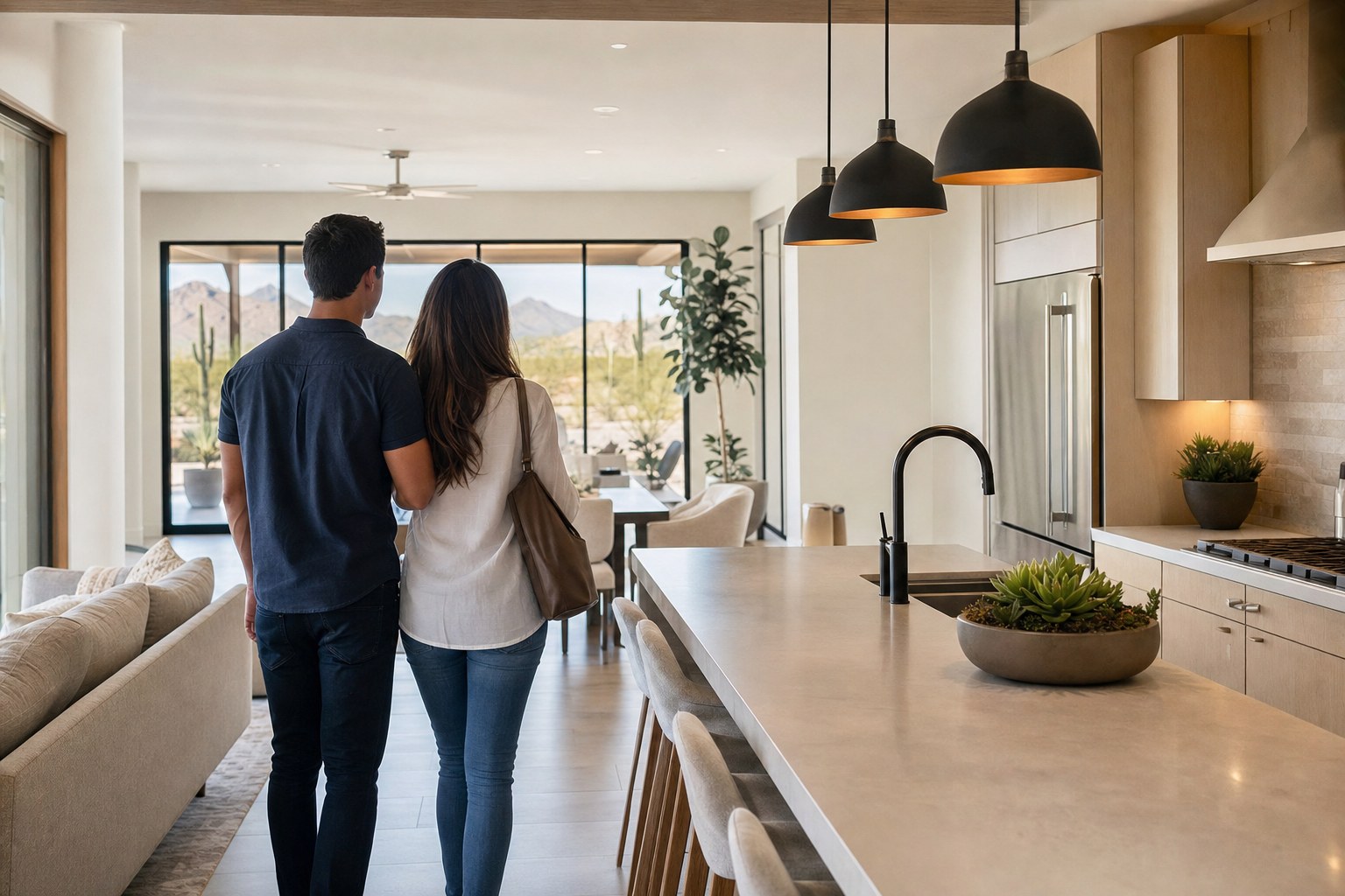 Couple touring a contemporary Arizona home