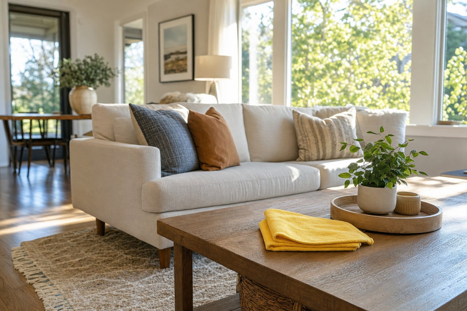 Freshly cleaned Boise living room in morning light