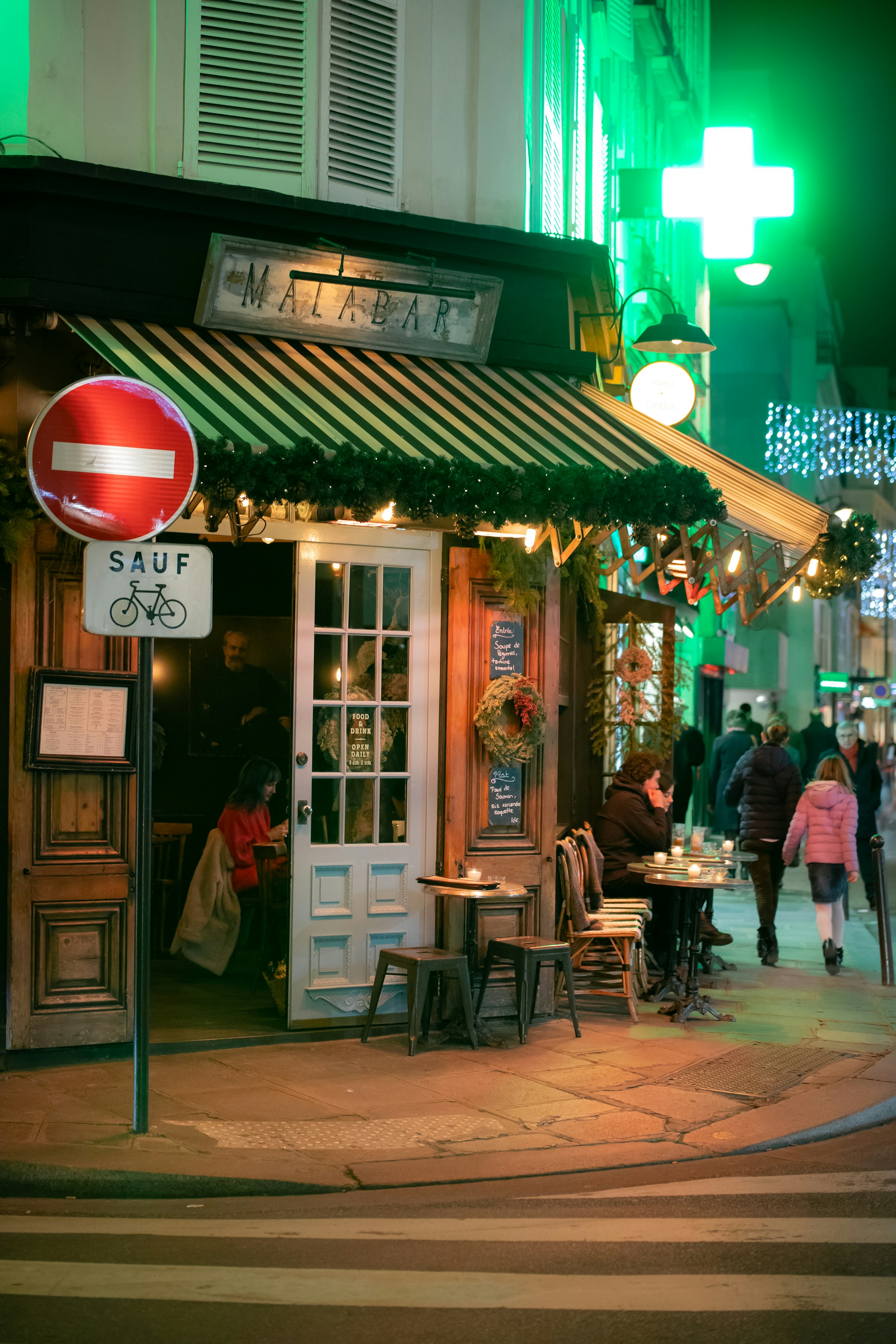 An evening café scene on a Paris street