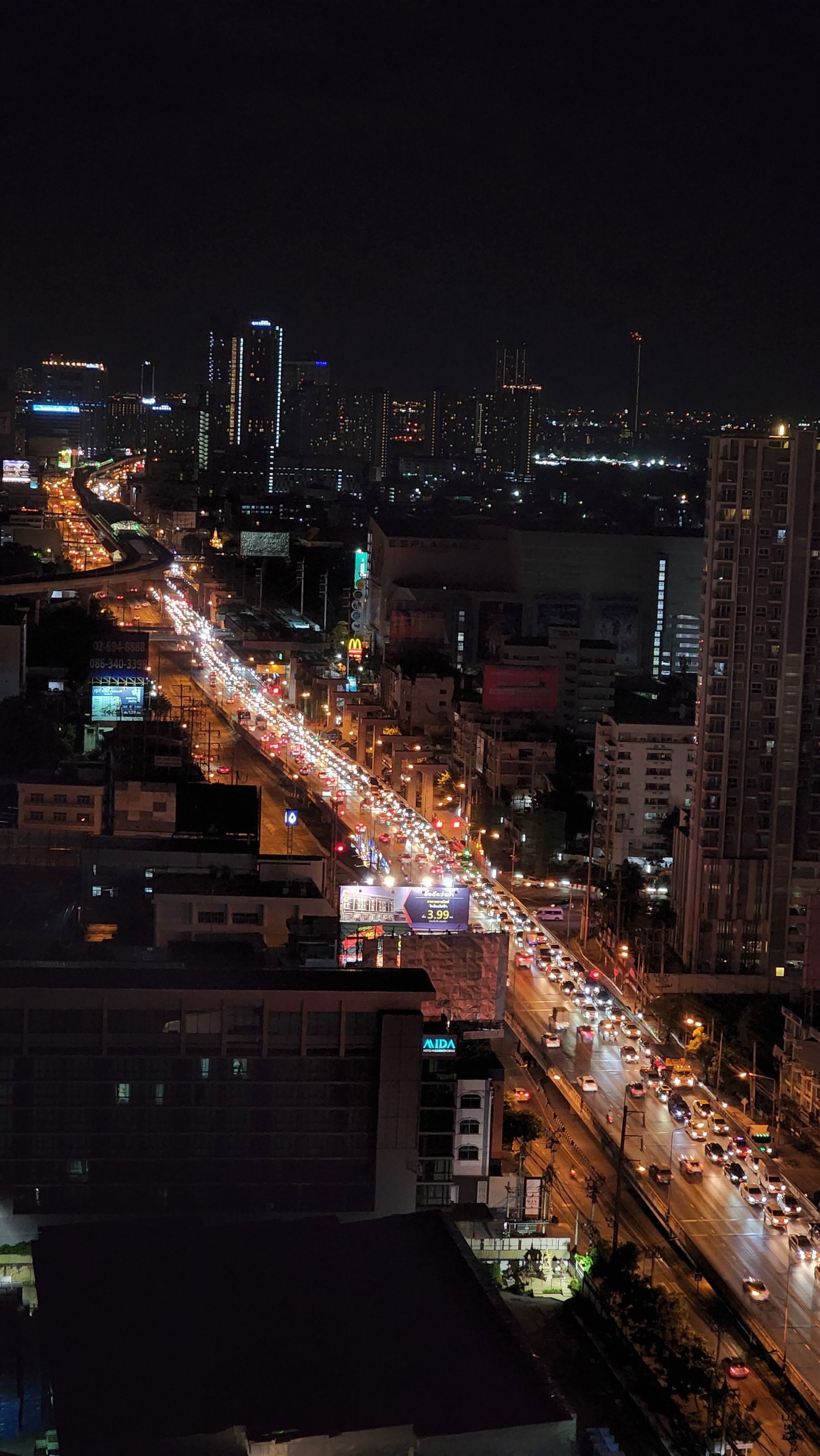 Bangkok’s city lights and evening traffic