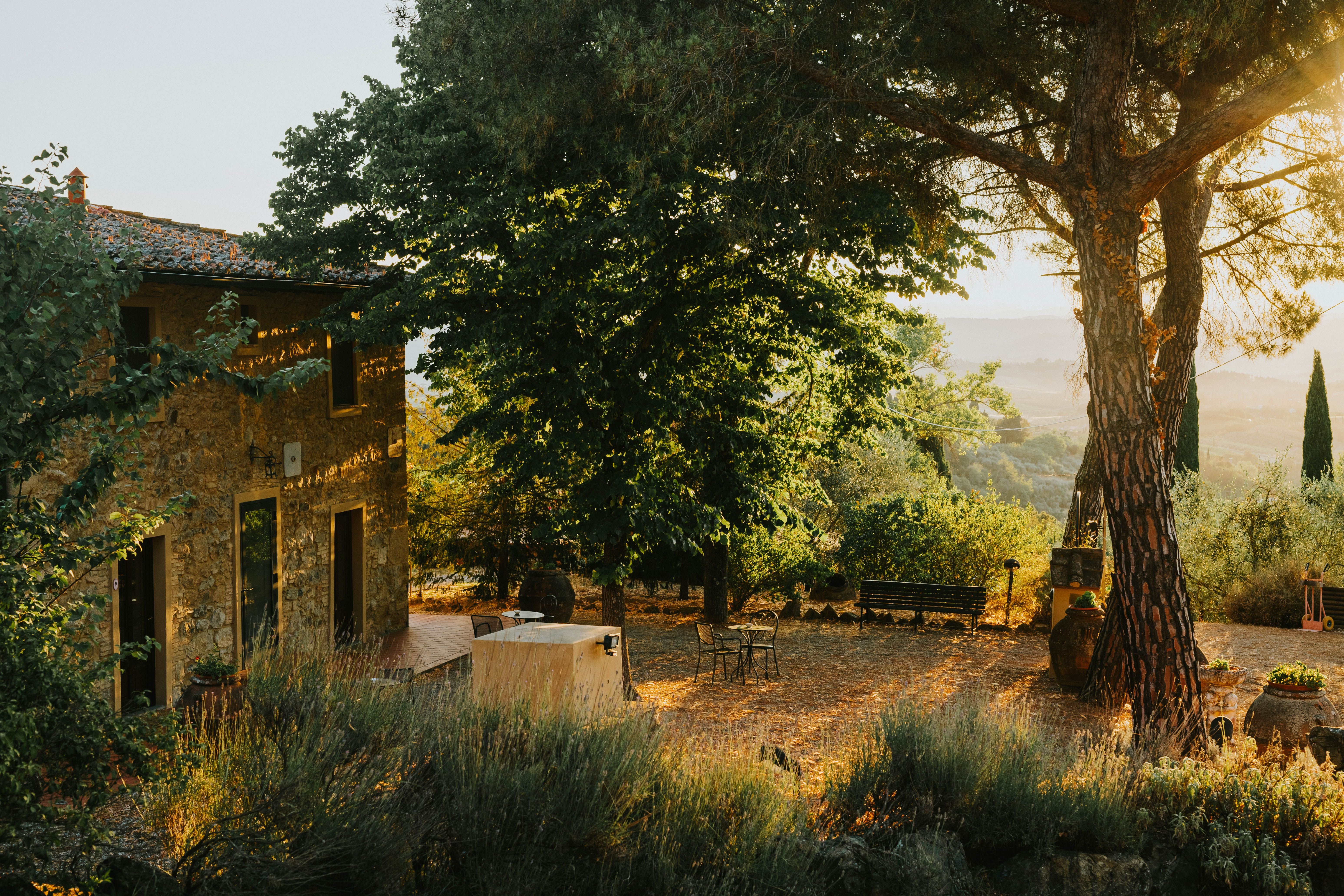 A sunlit Tuscan house and garden