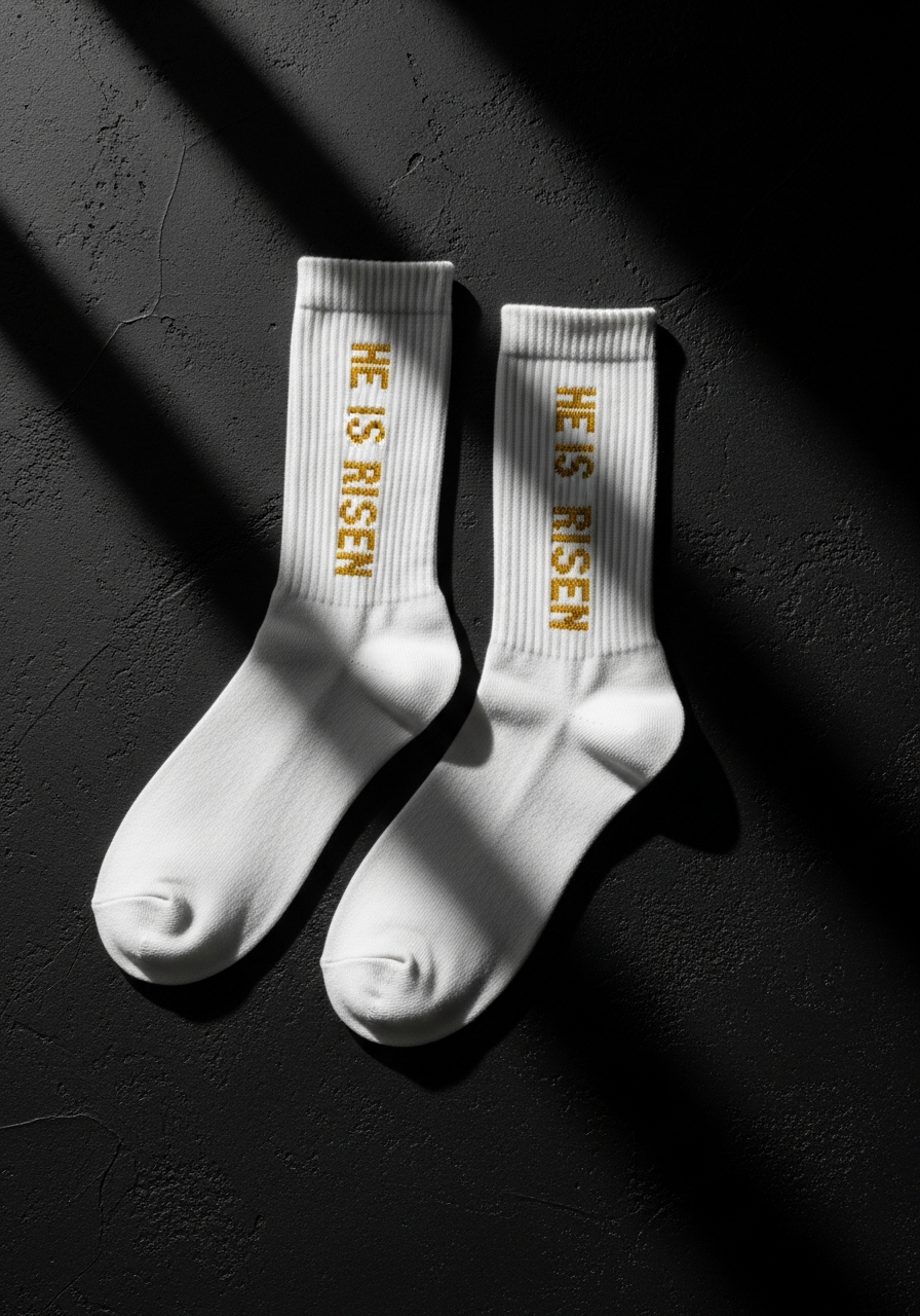 "He Is Risen" Crew Socks faith-based apparel