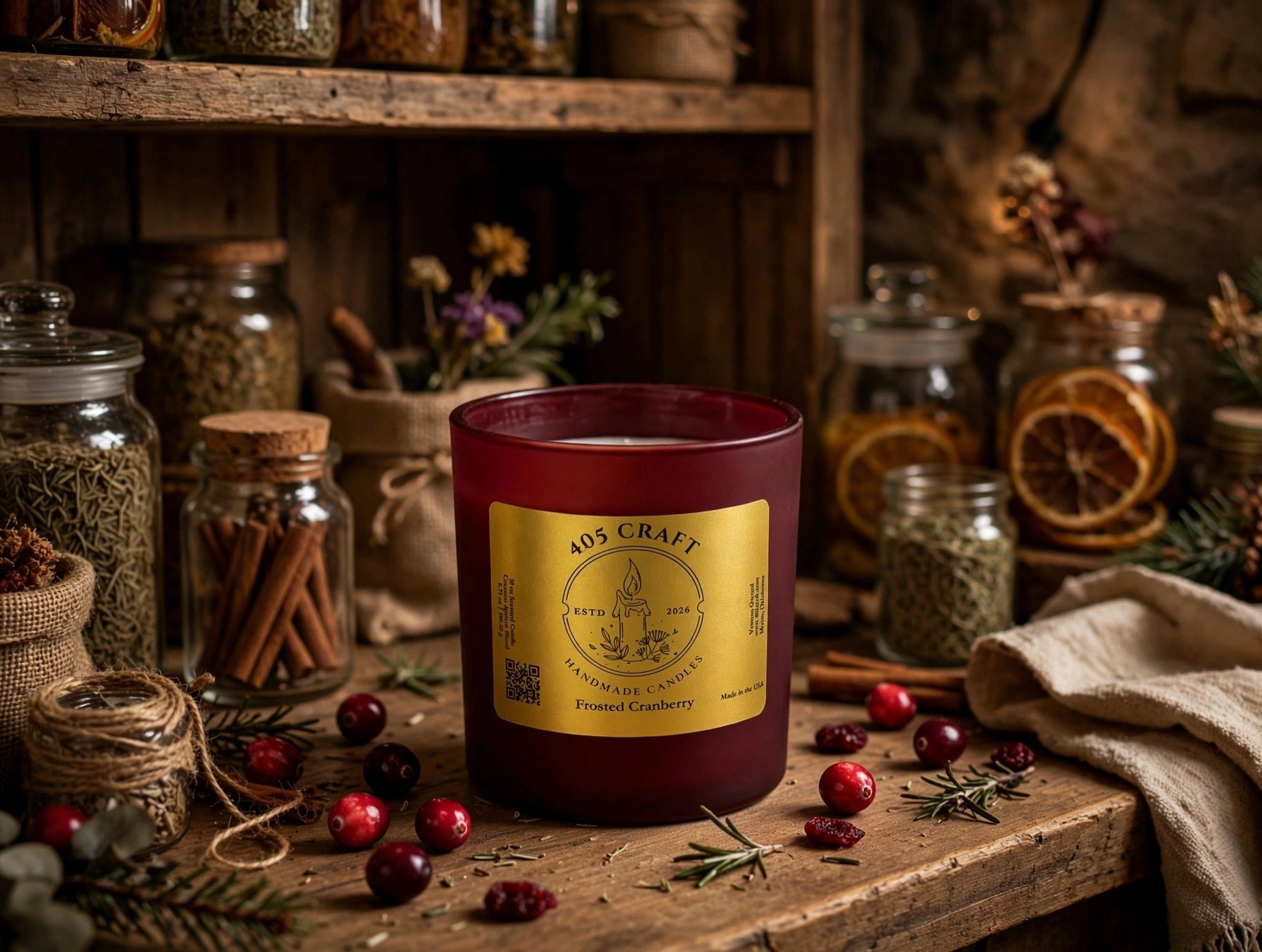 Frosted Cranberry candle for a warm, layered home fragrance ritual