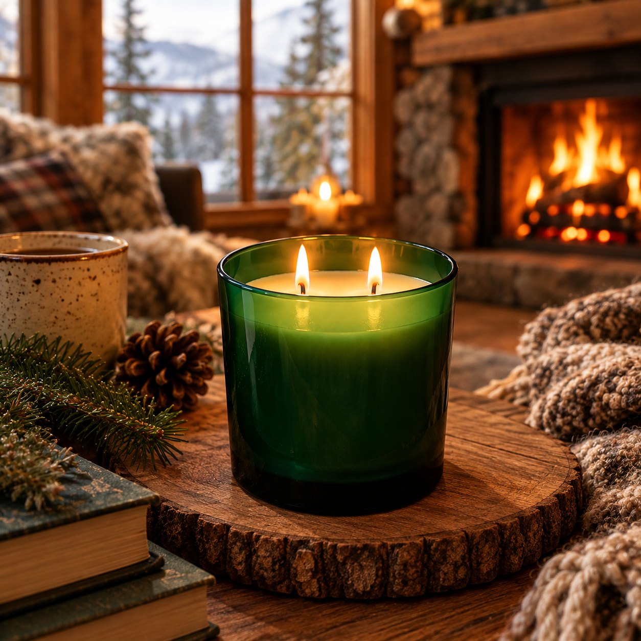 Sacred Forest candle in a woodland setting