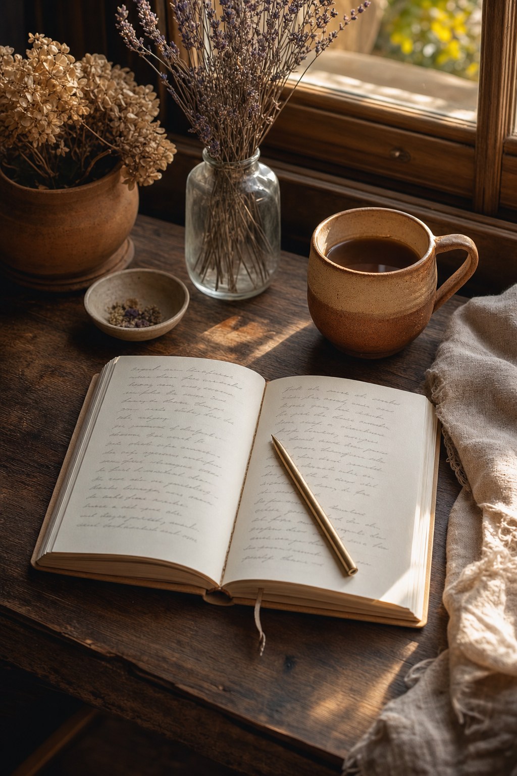 Cuaderno de reflexión abierto sobre una mesa de madera