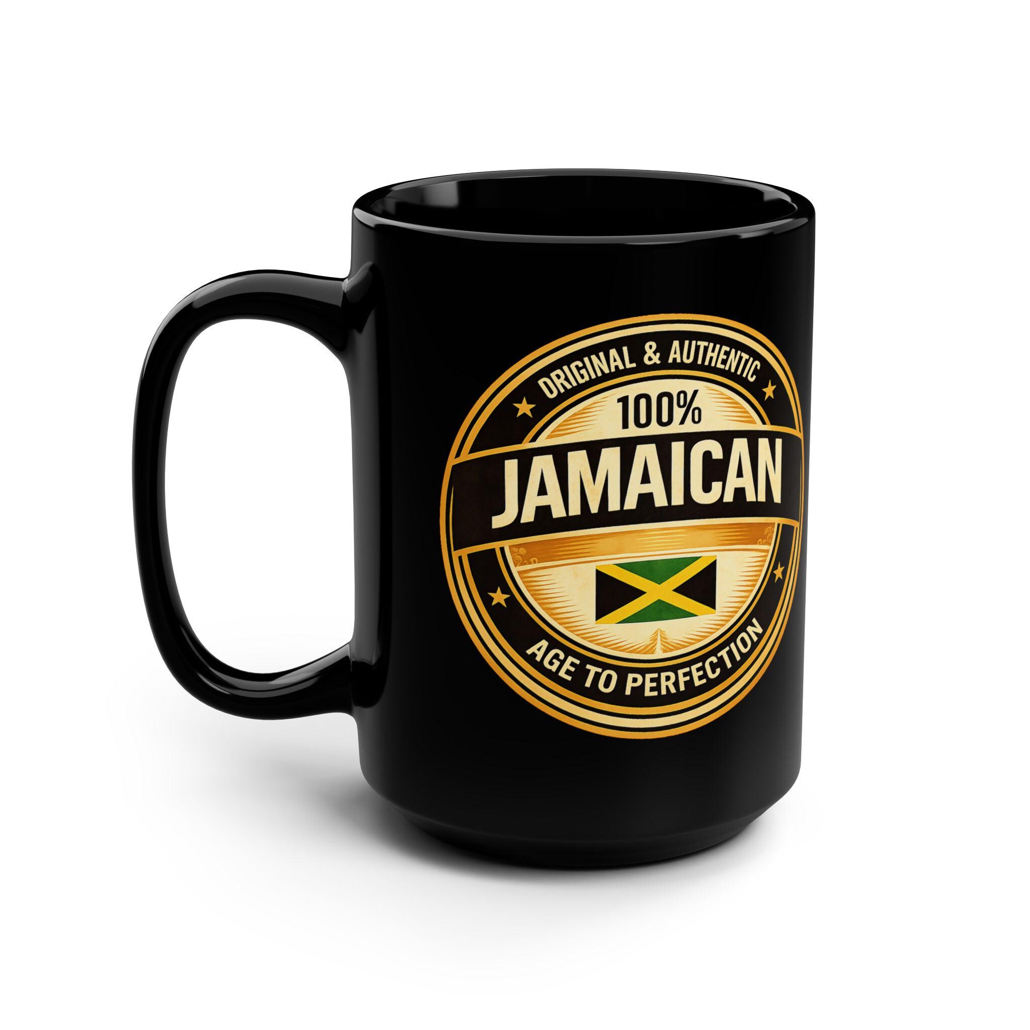 15oz Black Ceramic Jamaican Flag Mug, Authentic Heritage Coffee Cup, product view 3