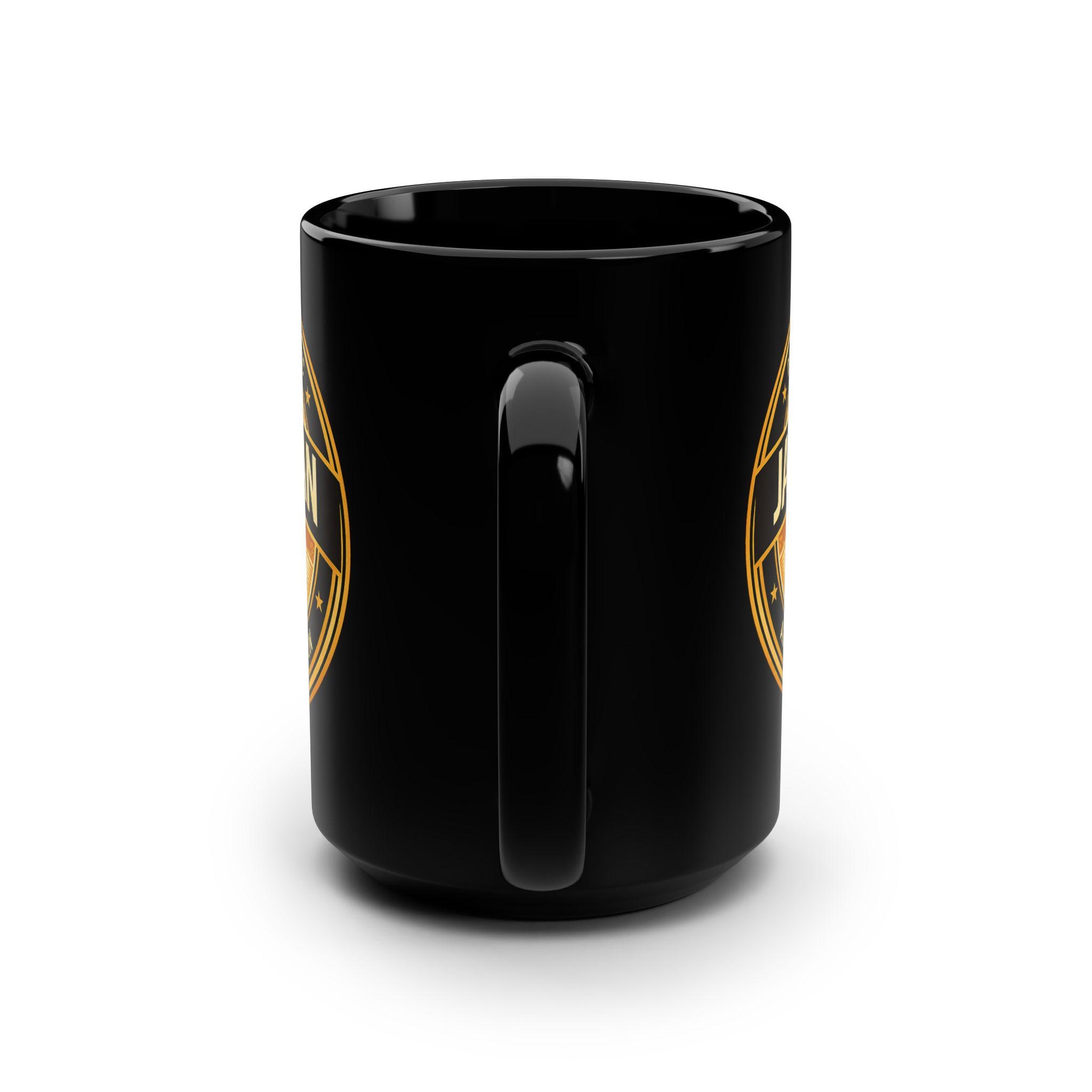 15oz Black Ceramic Jamaican Flag Mug, Authentic Heritage Coffee Cup, product view 5