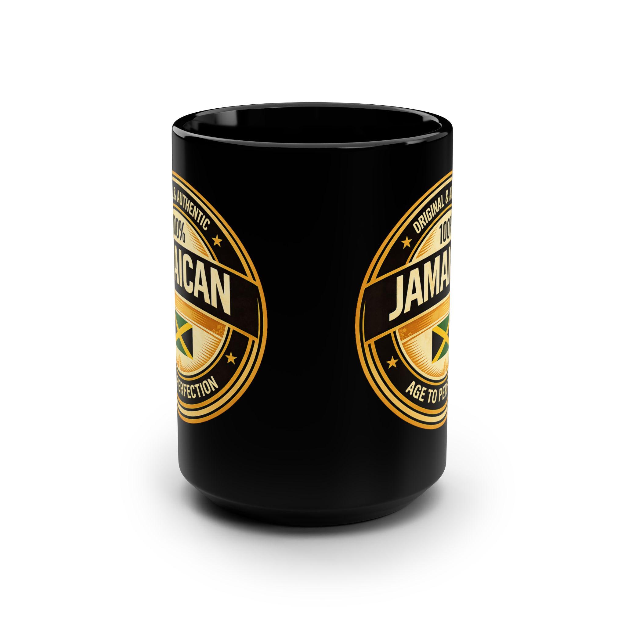 15oz Black Ceramic Jamaican Flag Mug, Authentic Heritage Coffee Cup, product view 9