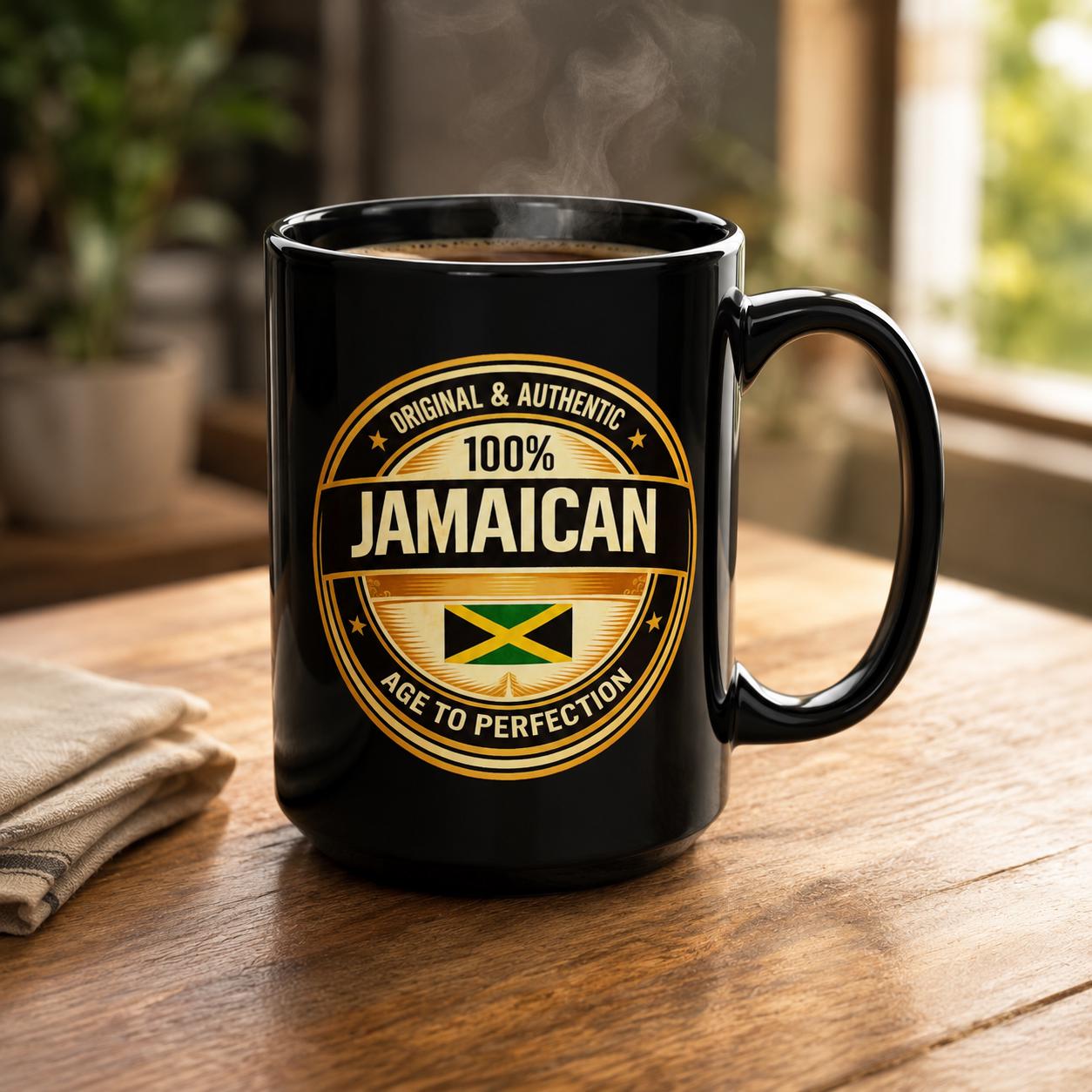 15oz Black Ceramic Jamaican Flag Mug, Authentic Heritage Coffee Cup, product view 10
