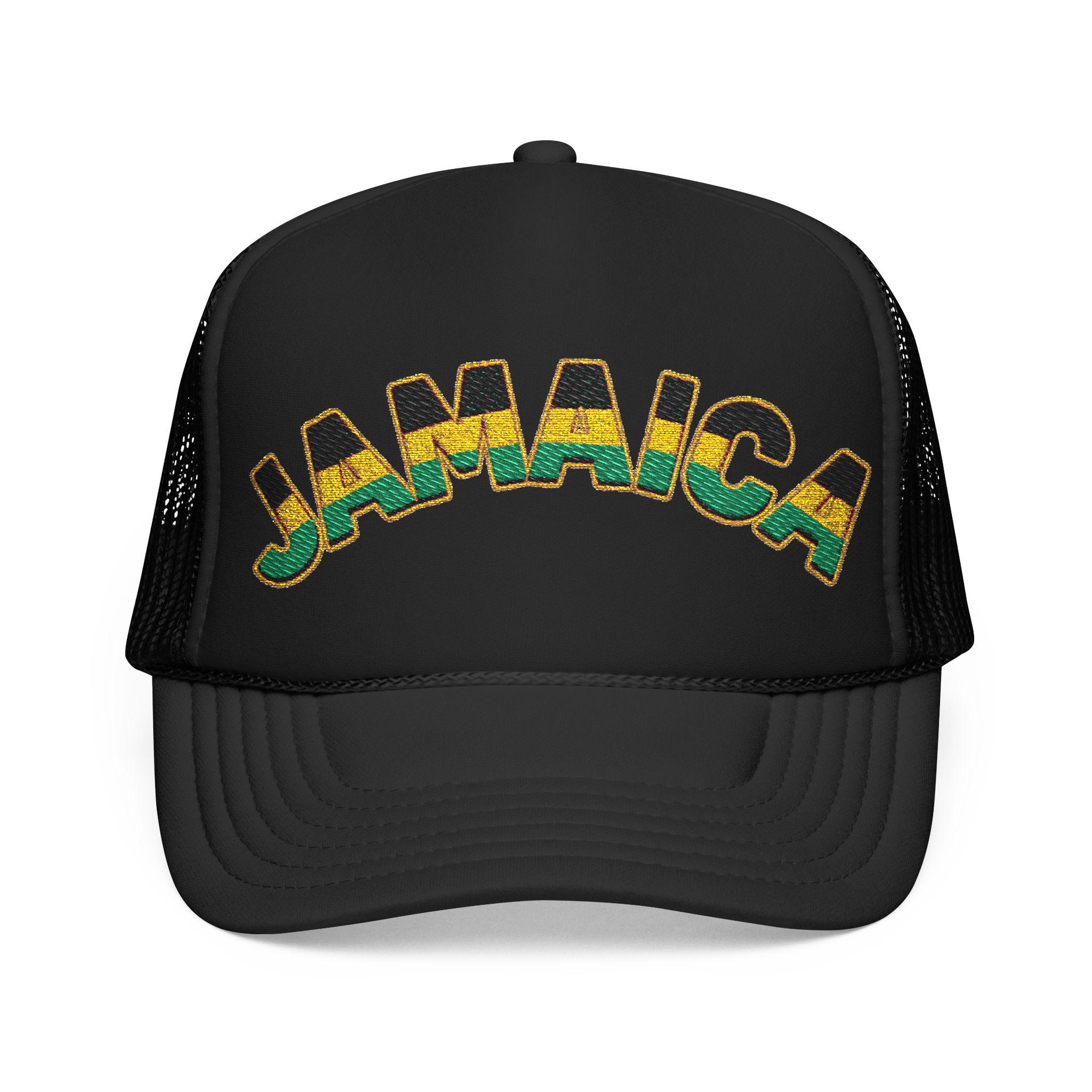Jamaica Flag Trucker Hat – Embroidered Rasta Style Snapback Cap, product view 2