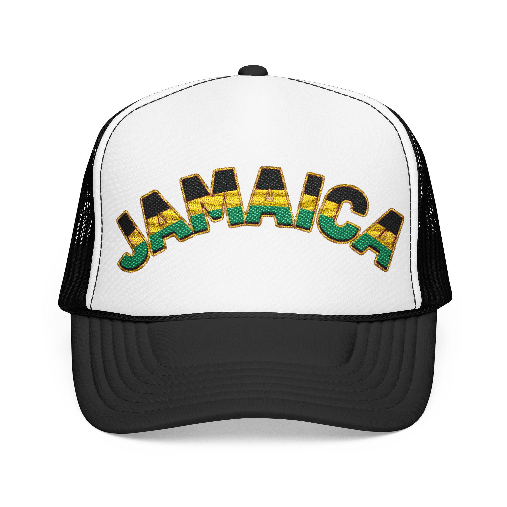 Jamaica Flag Trucker Hat – Embroidered Rasta Style Snapback Cap, product view 3