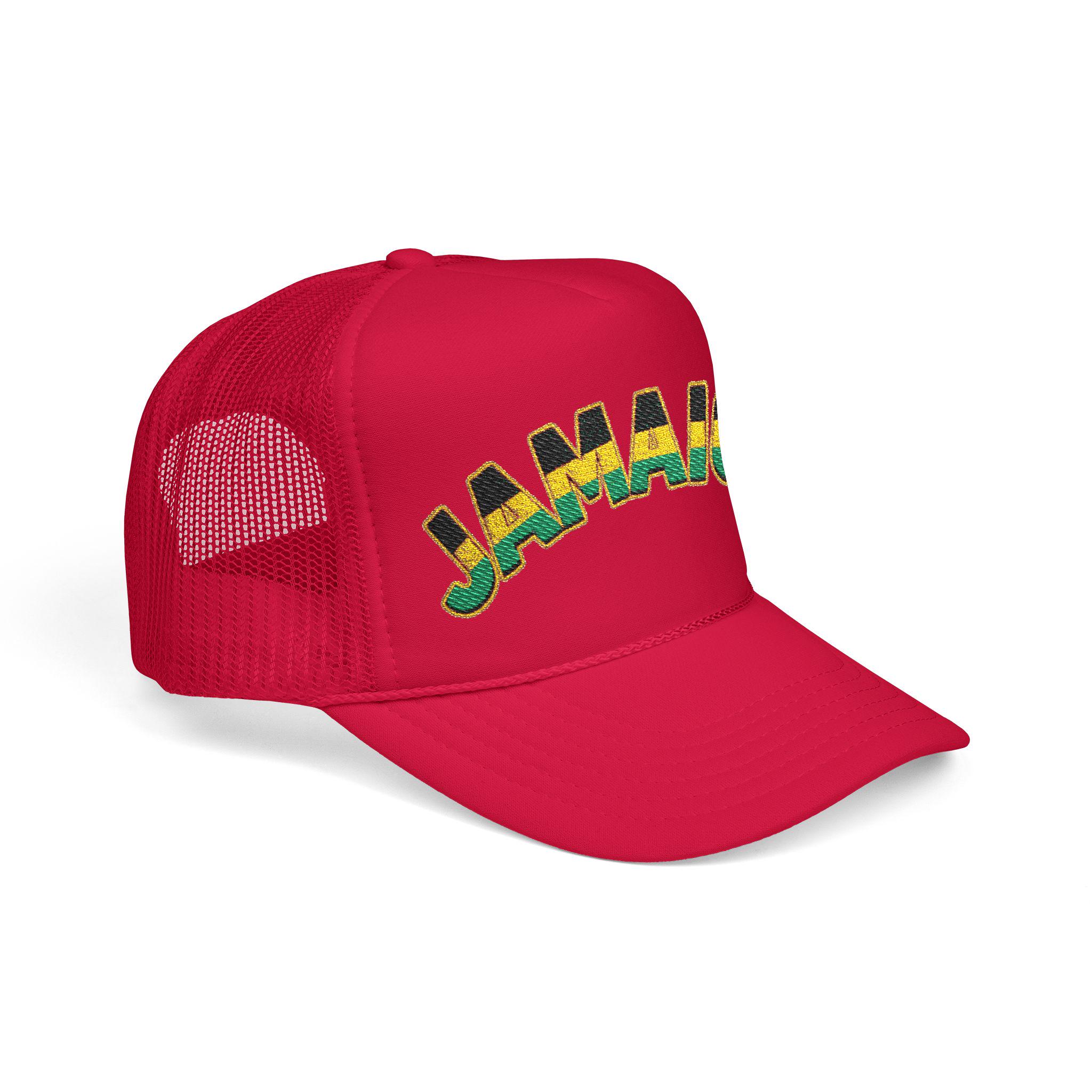 Jamaica Flag Trucker Hat – Embroidered Rasta Style Snapback Cap, product view 8