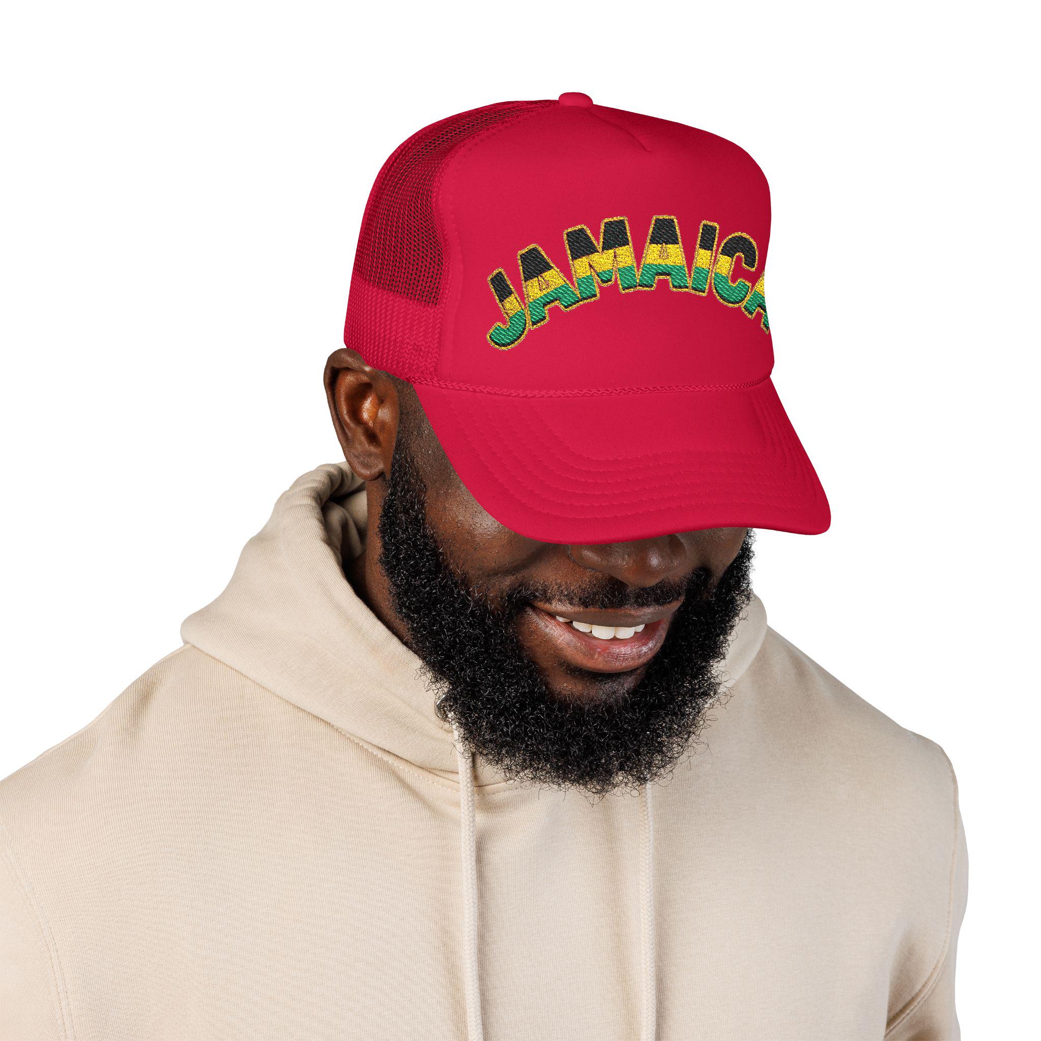 Jamaica Flag Trucker Hat – Embroidered Rasta Style Snapback Cap, product view 10