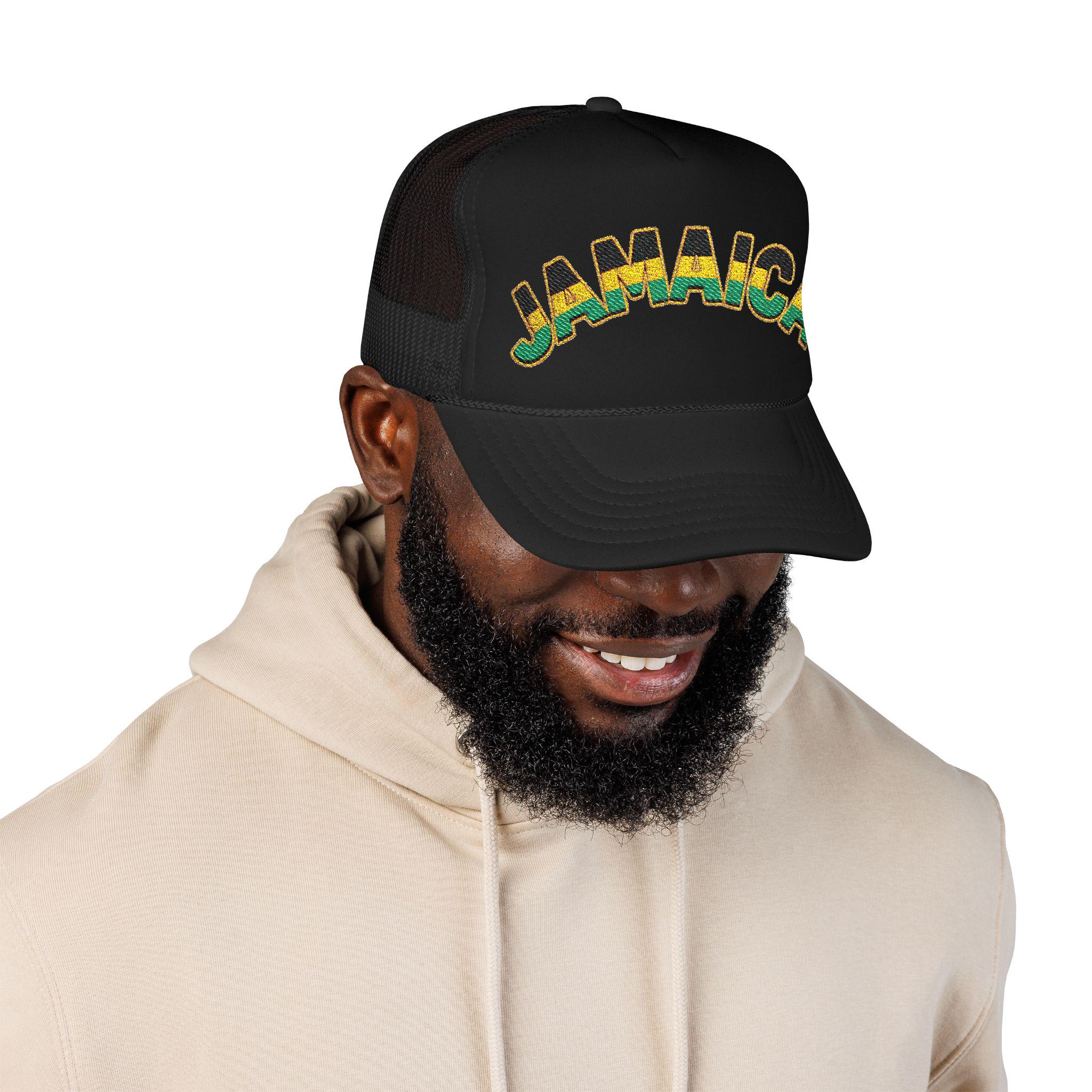 Jamaica Flag Trucker Hat – Embroidered Rasta Style Snapback Cap, product view 12