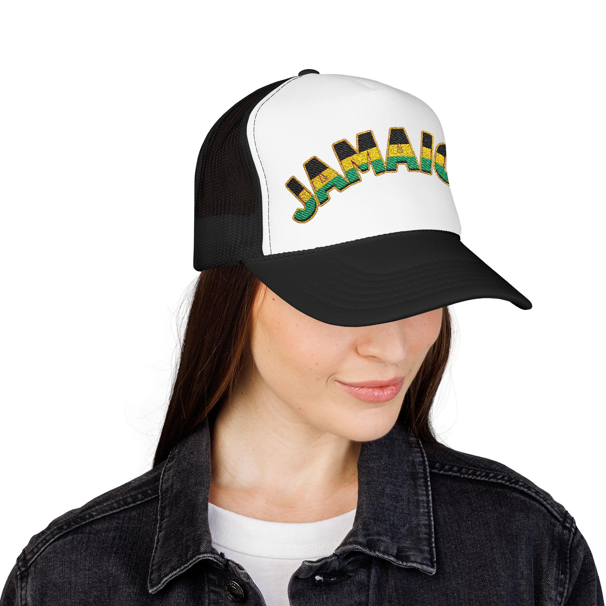 Jamaica Flag Trucker Hat – Embroidered Rasta Style Snapback Cap, product view 15