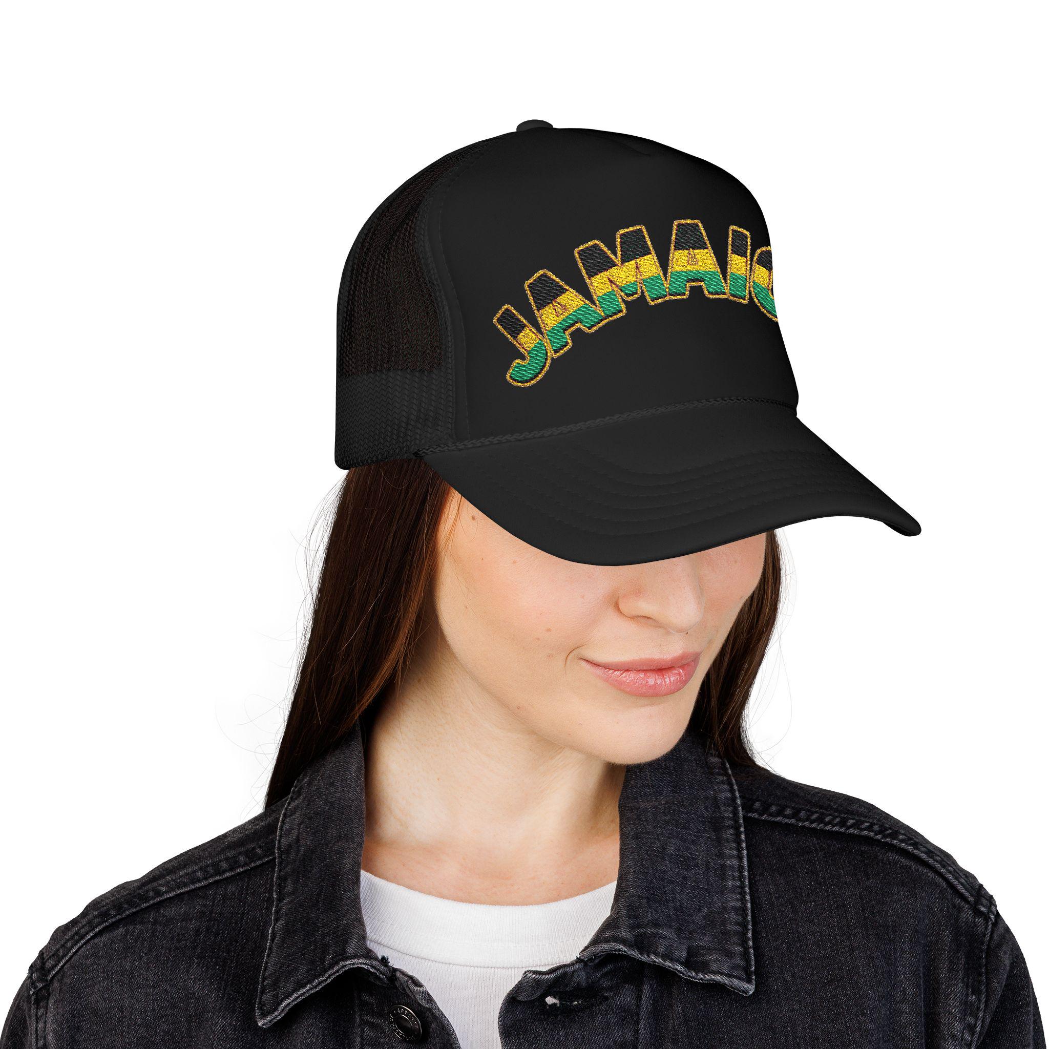 Jamaica Flag Trucker Hat – Embroidered Rasta Style Snapback Cap, product view 16