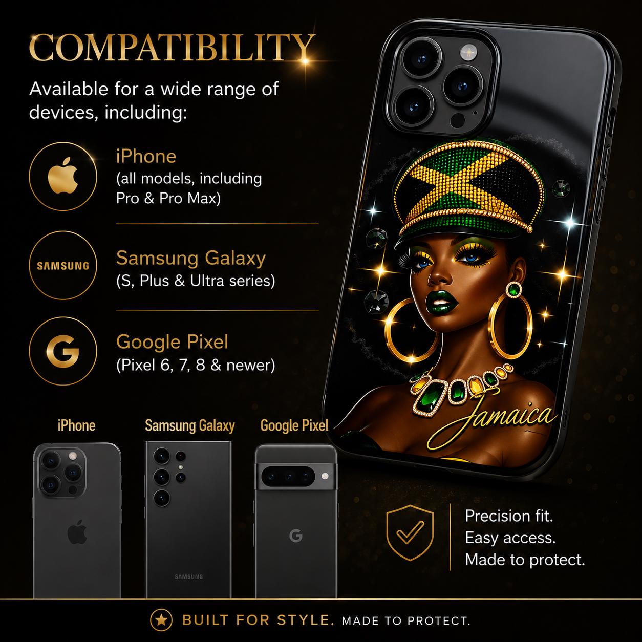 Jamaican Queen Afro Art Phone Case, Black Woman Glossy Protective Cover For iPhone and Samsung., product view 3