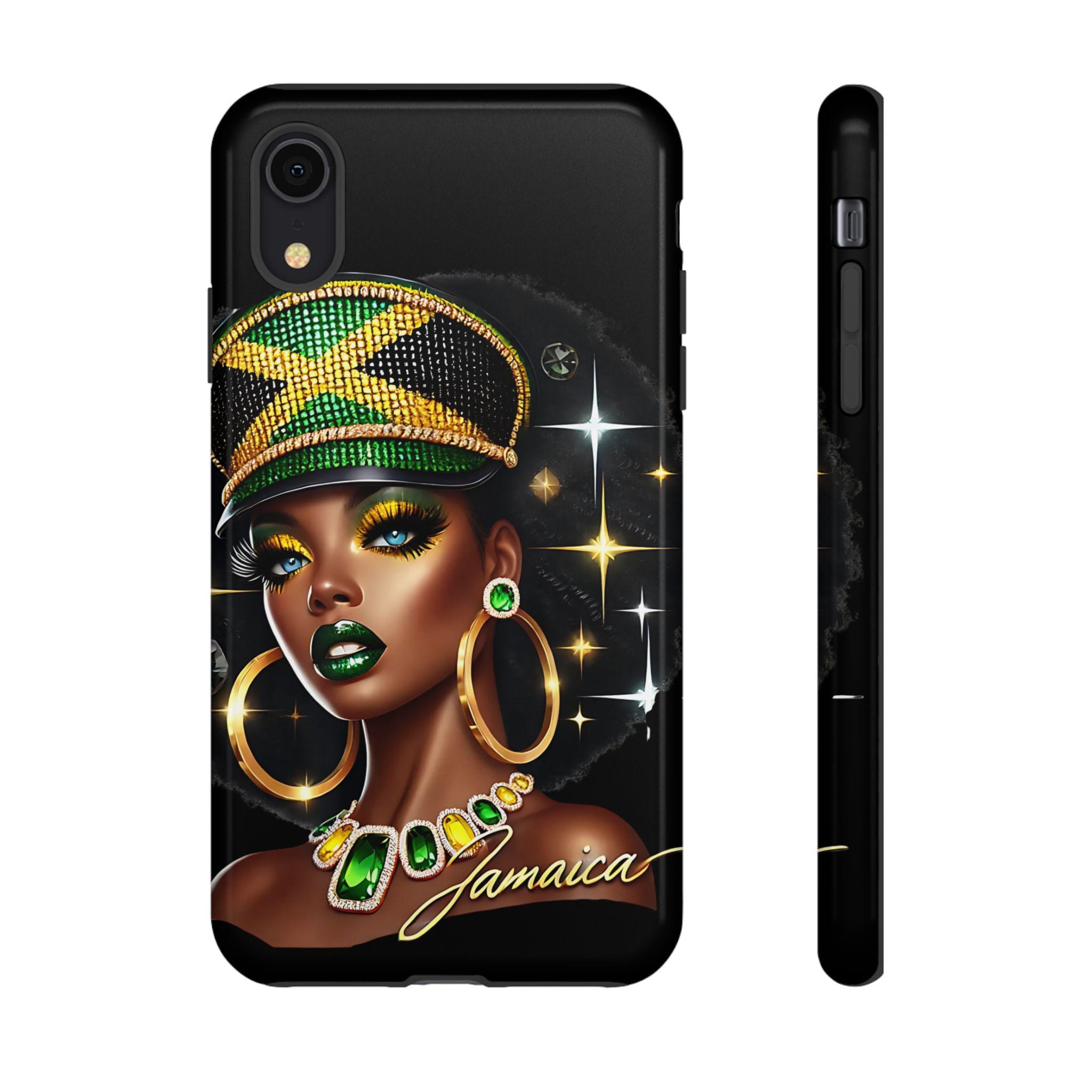 Jamaican Queen Afro Art Phone Case, Black Woman Glossy Protective Cover For iPhone and Samsung., product view 10