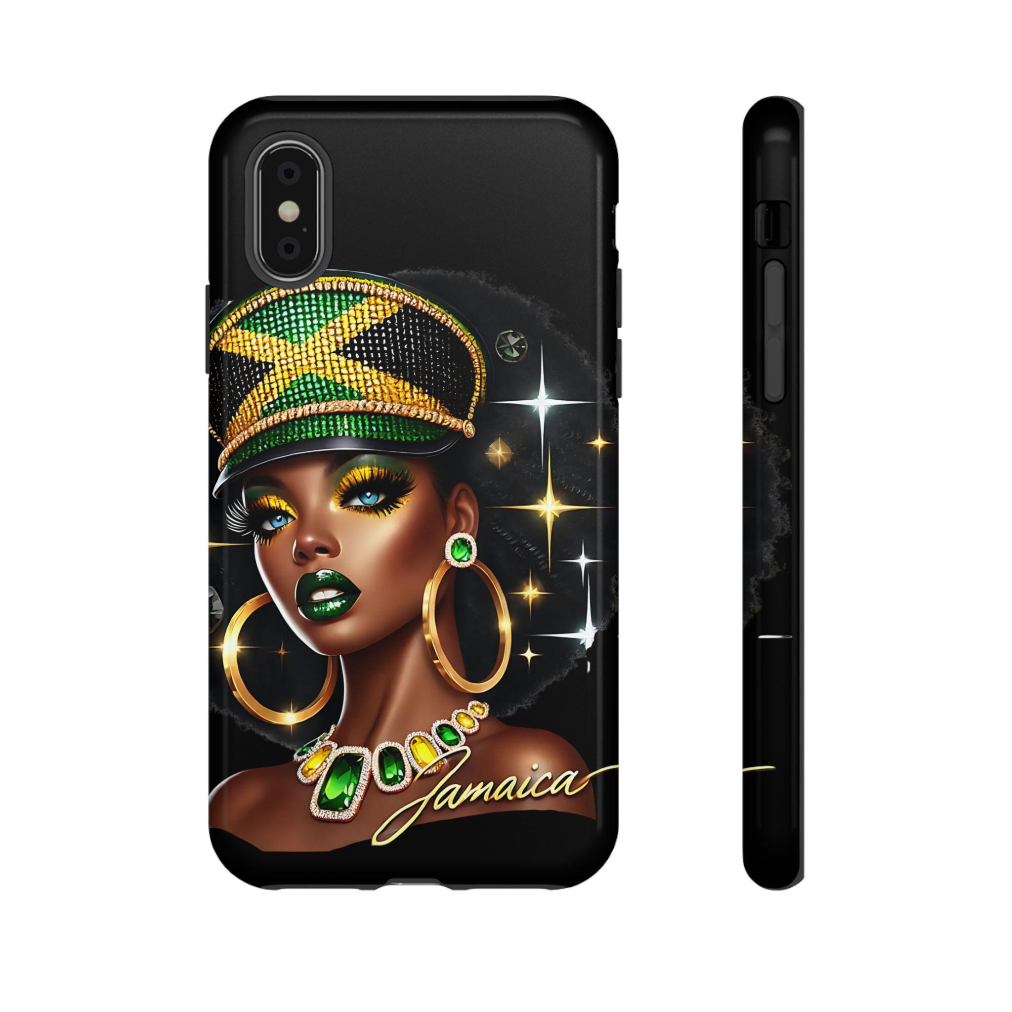 Jamaican Queen Afro Art Phone Case, Black Woman Glossy Protective Cover For iPhone and Samsung., product view 11