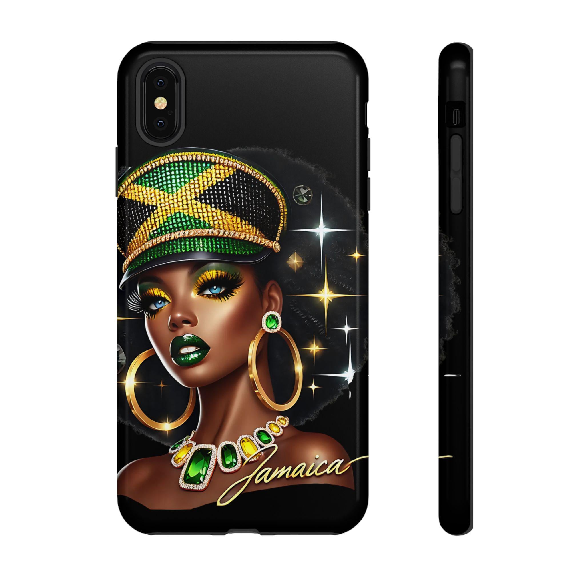 Jamaican Queen Afro Art Phone Case, Black Woman Glossy Protective Cover For iPhone and Samsung., product view 12