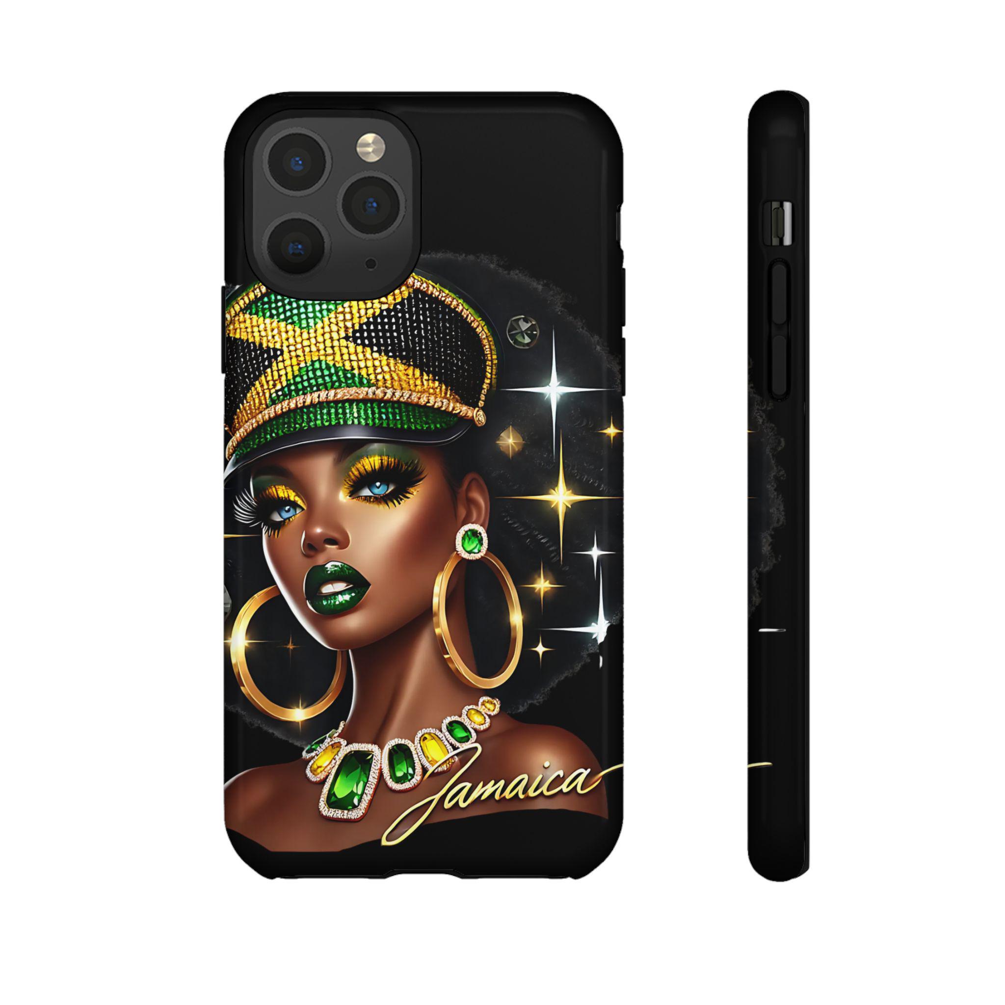 Jamaican Queen Afro Art Phone Case, Black Woman Glossy Protective Cover For iPhone and Samsung., product view 13