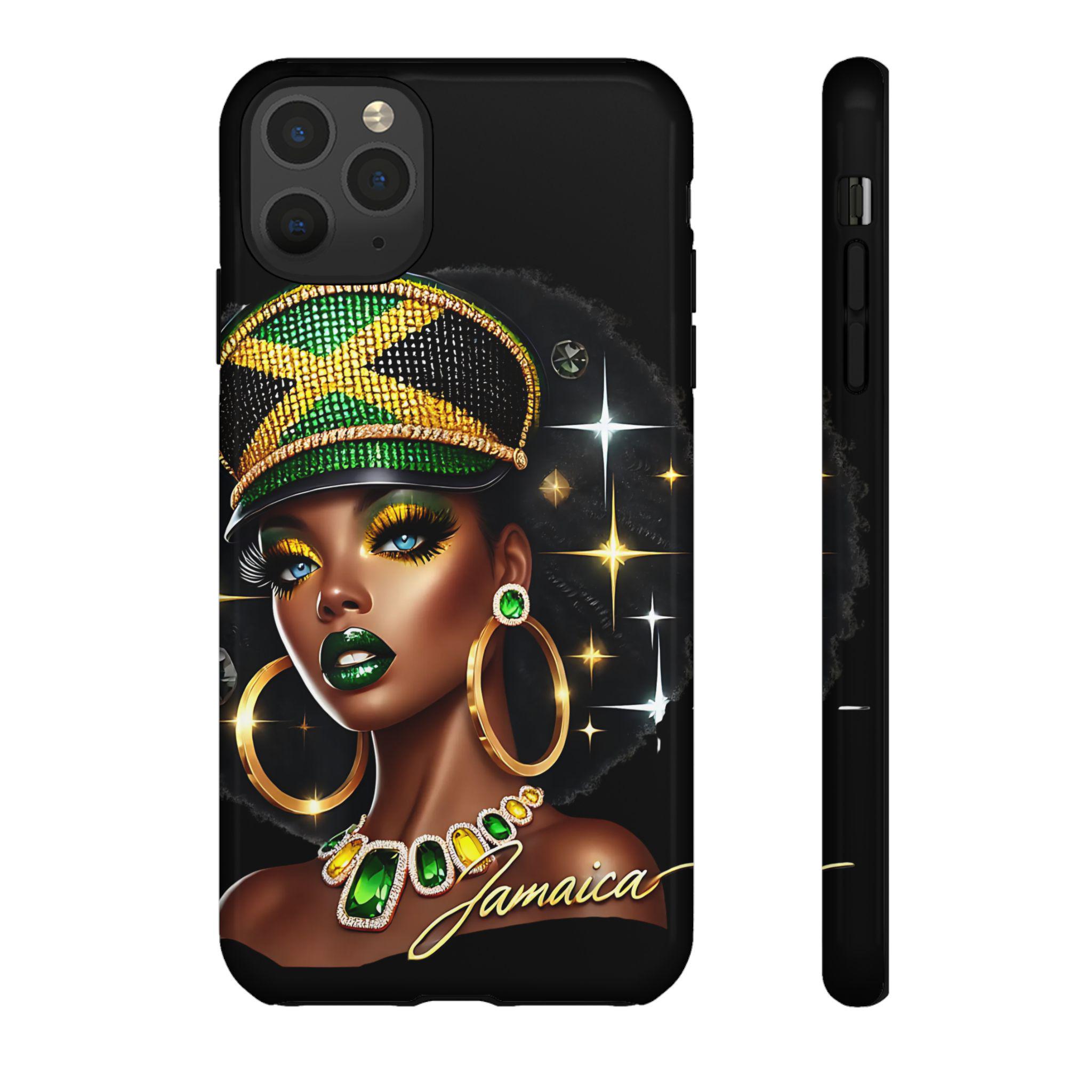 Jamaican Queen Afro Art Phone Case, Black Woman Glossy Protective Cover For iPhone and Samsung., product view 14