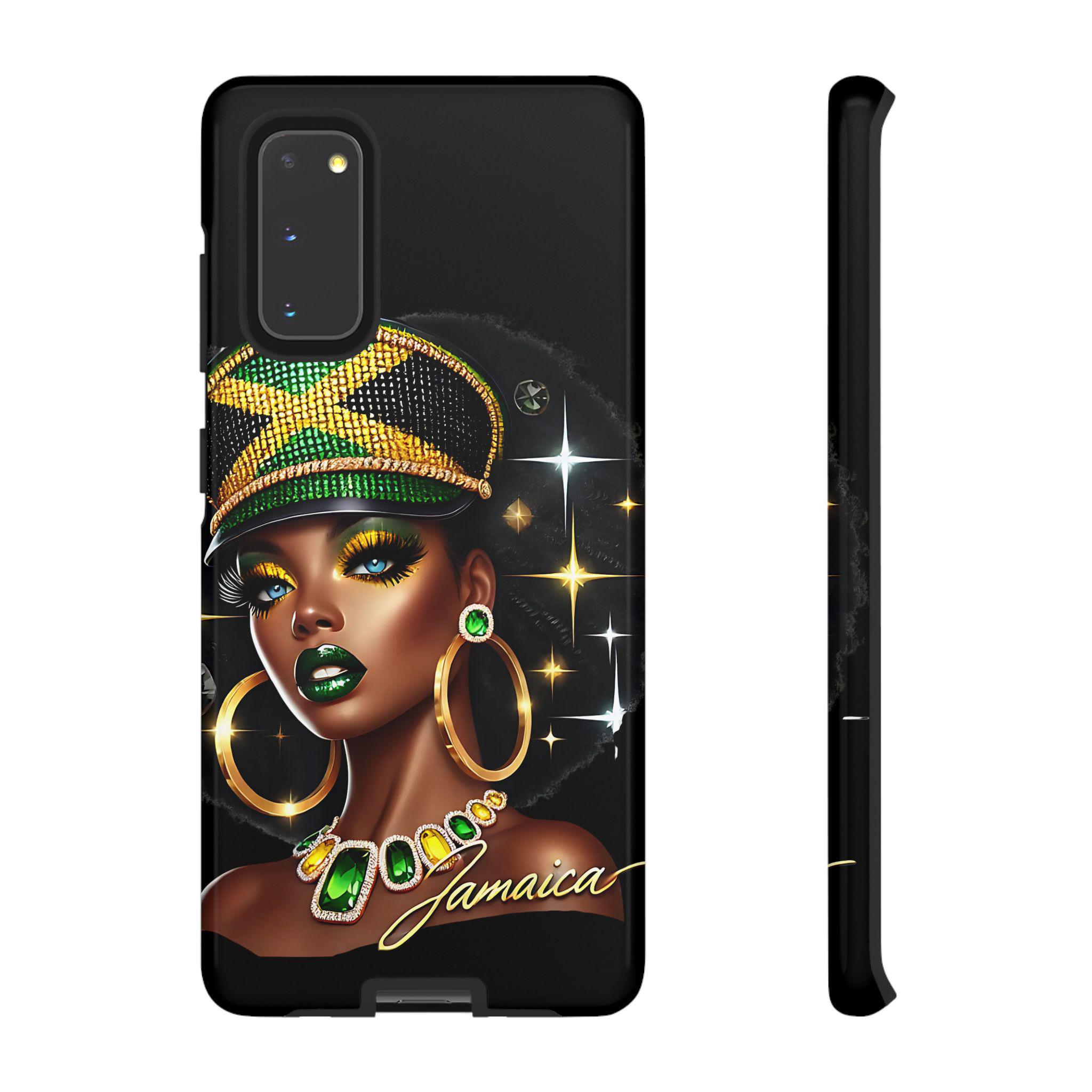 Jamaican Queen Afro Art Phone Case, Black Woman Glossy Protective Cover For iPhone and Samsung., product view 15