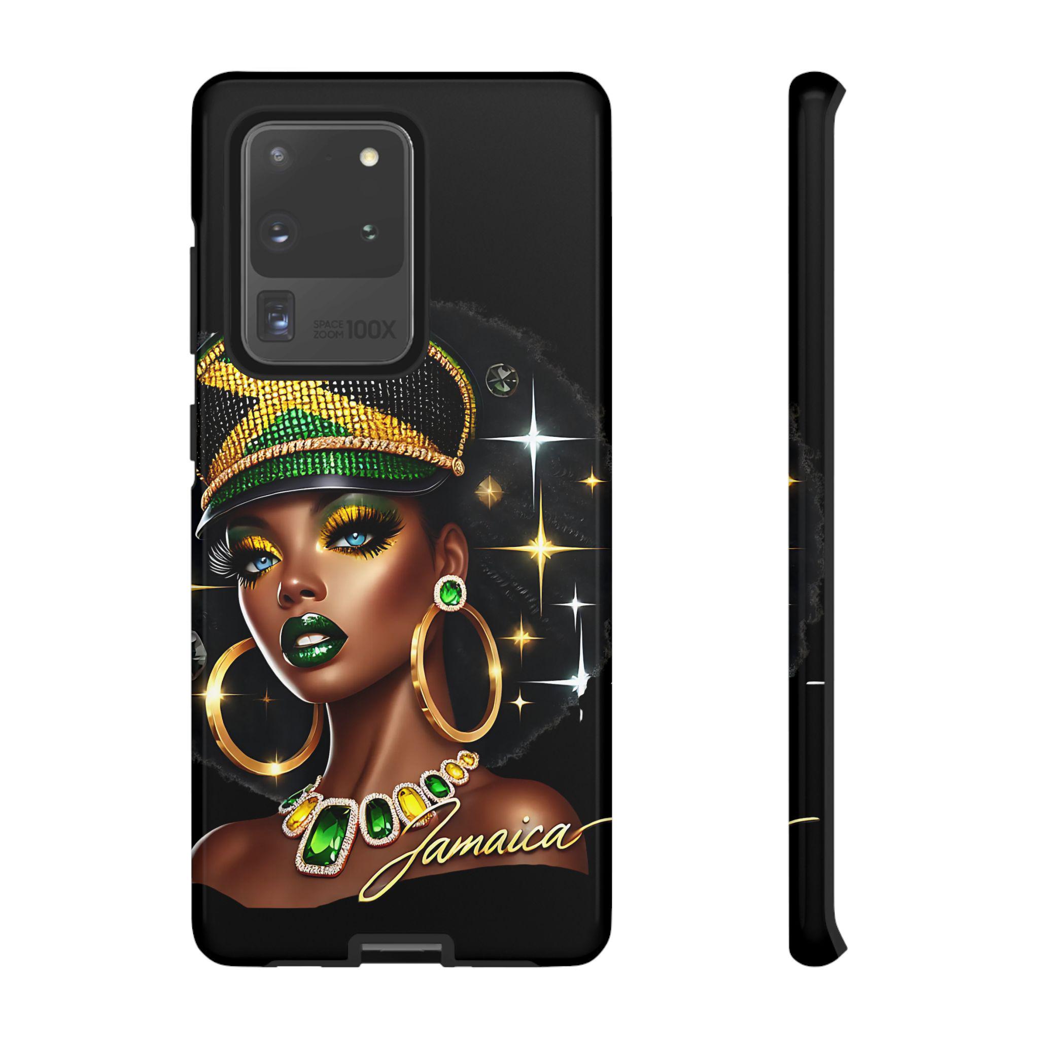 Jamaican Queen Afro Art Phone Case, Black Woman Glossy Protective Cover For iPhone and Samsung., product view 16