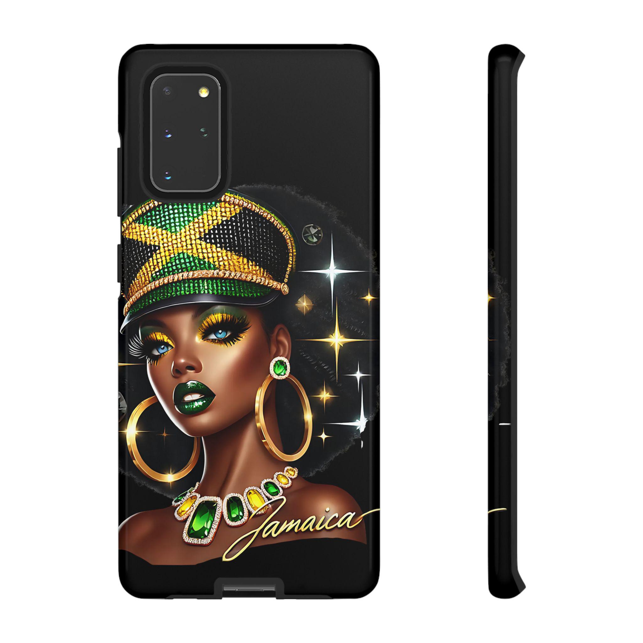 Jamaican Queen Afro Art Phone Case, Black Woman Glossy Protective Cover For iPhone and Samsung., product view 17