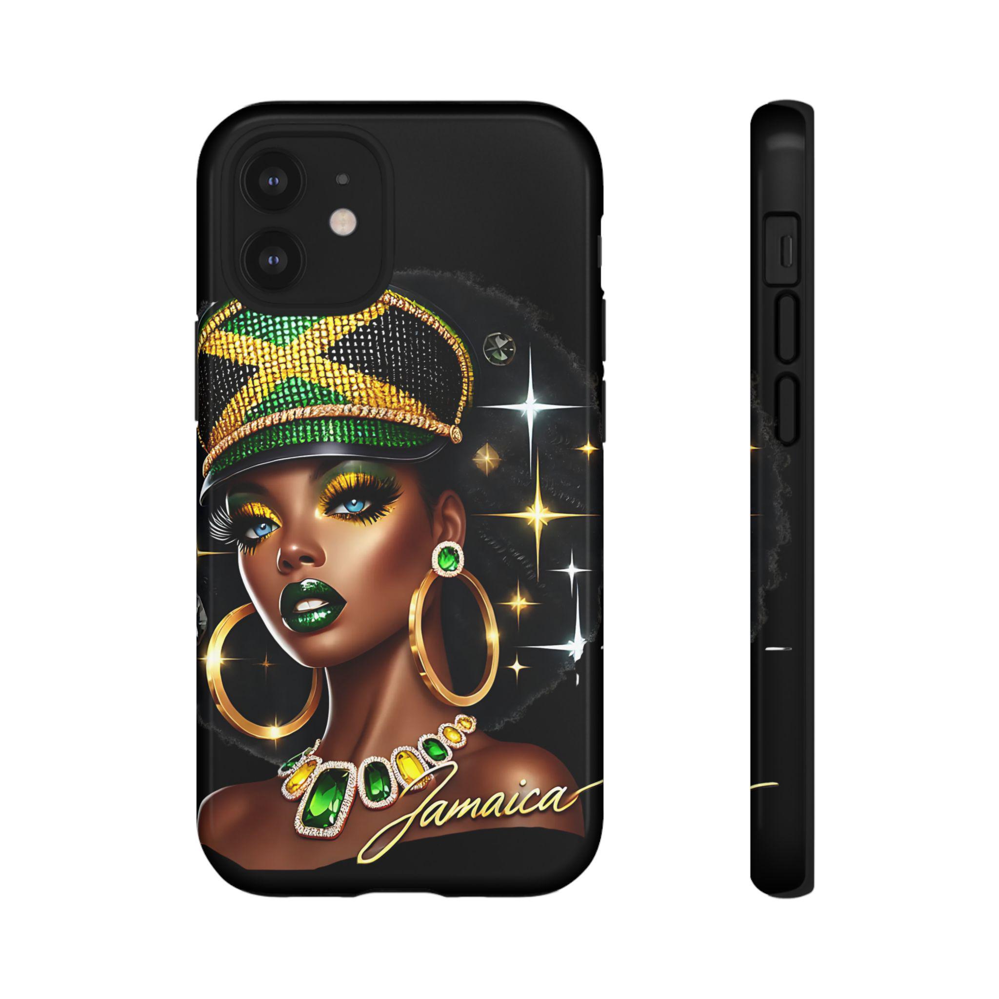 Jamaican Queen Afro Art Phone Case, Black Woman Glossy Protective Cover For iPhone and Samsung., product view 18