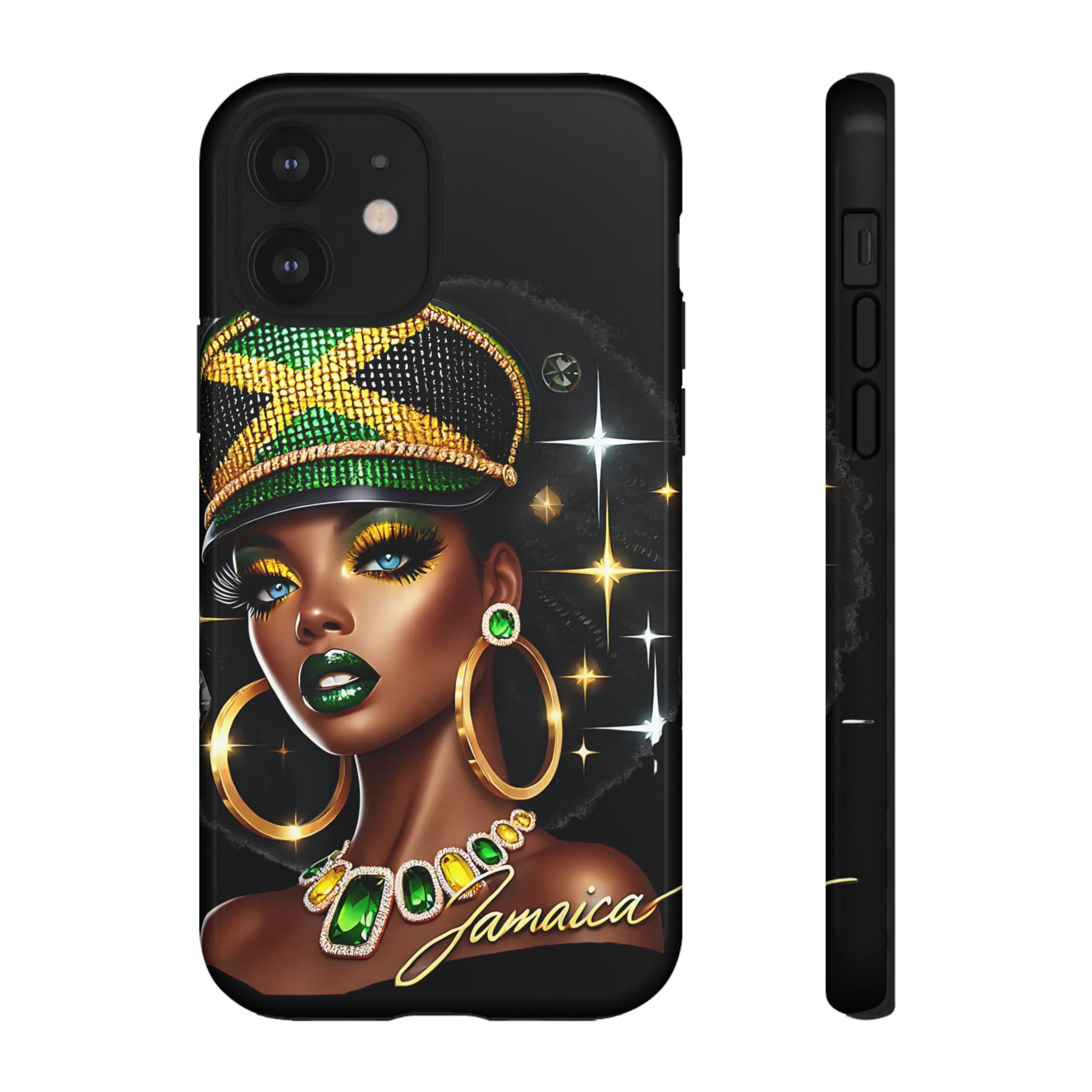 Jamaican Queen Afro Art Phone Case, Black Woman Glossy Protective Cover For iPhone and Samsung., product view 19