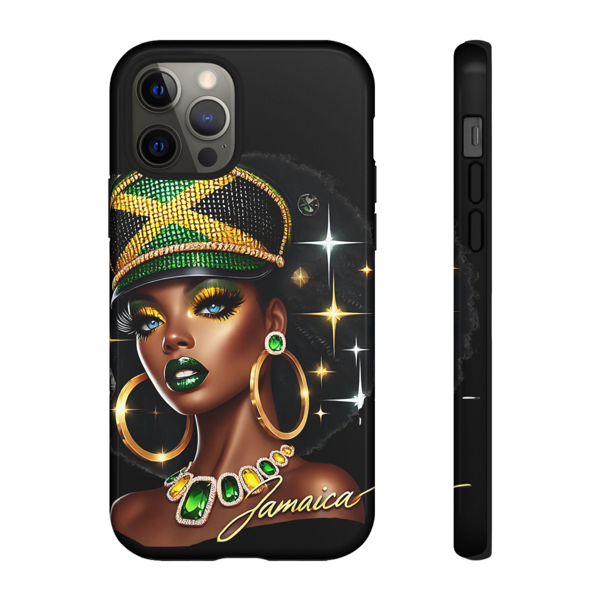 Jamaican Queen Afro Art Phone Case, Black Woman Glossy Protective Cover For iPhone and Samsung., product view 20