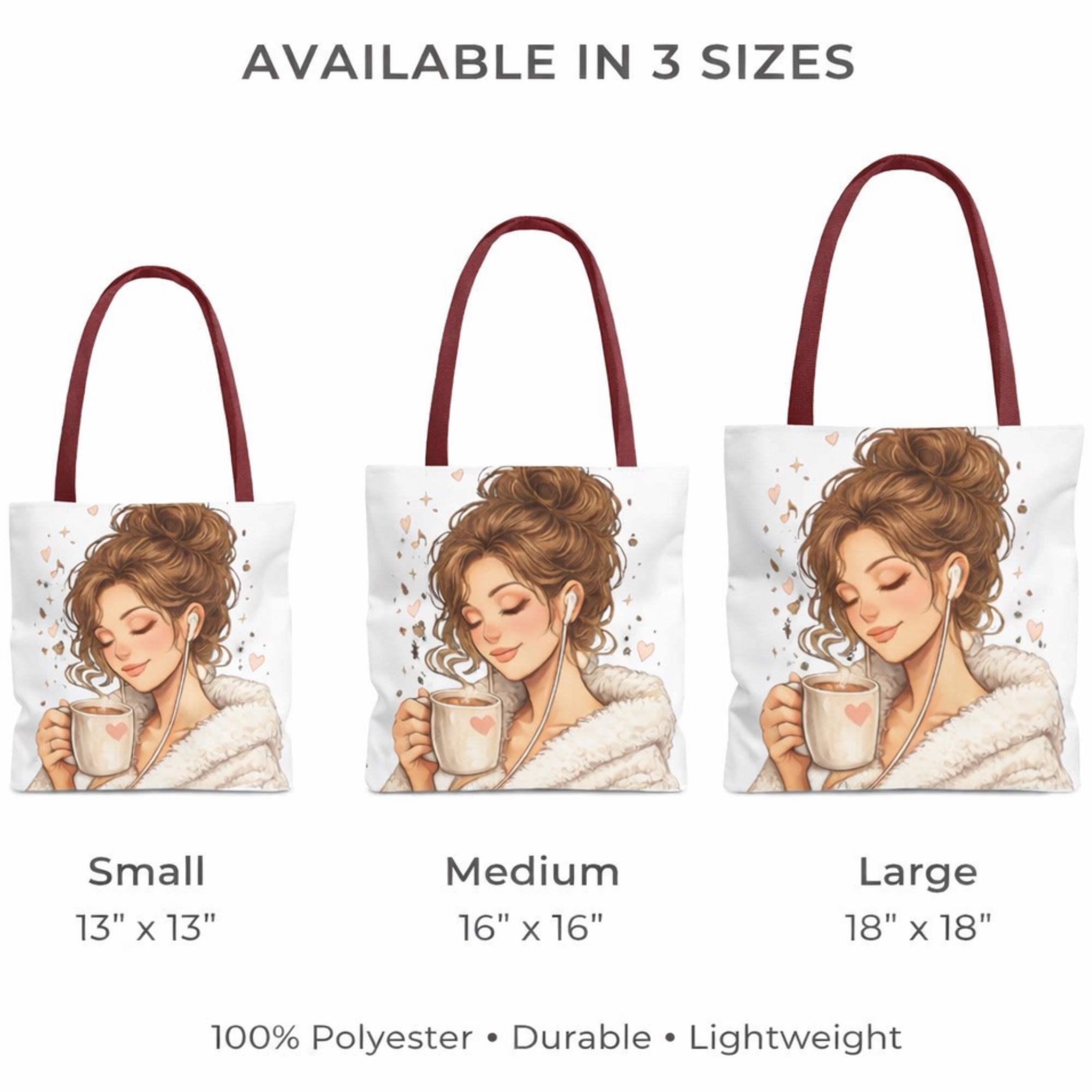 Cozy Coffee Lover Girl Tote Bag, Canvas Shoulder Sack, Heart Graphic Purse Carry all bag, product view 2