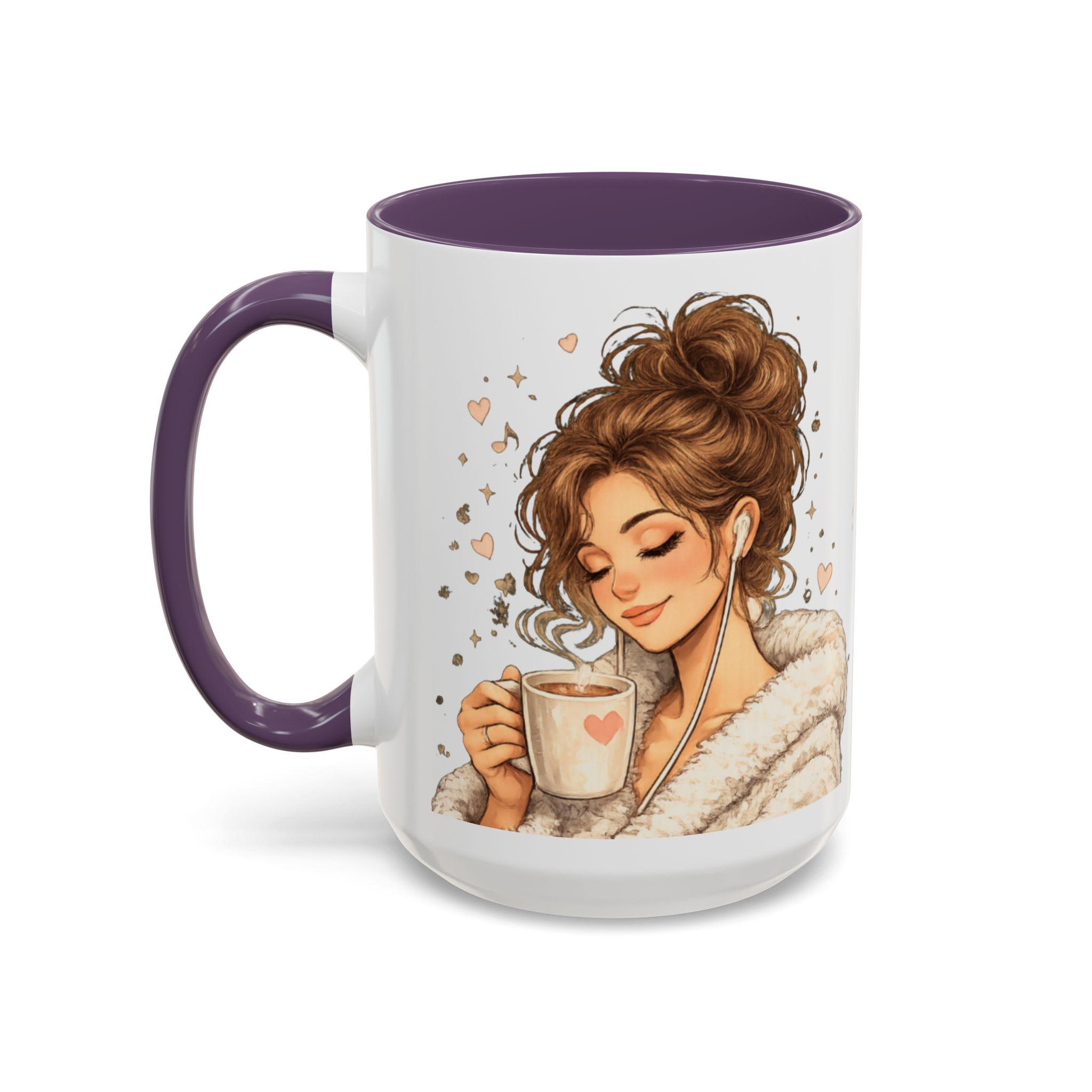Cozy Girl Ceramic Coffee Mug, Pink Accent, Self Care Tea Cup, 11 or 15oz, product view 2