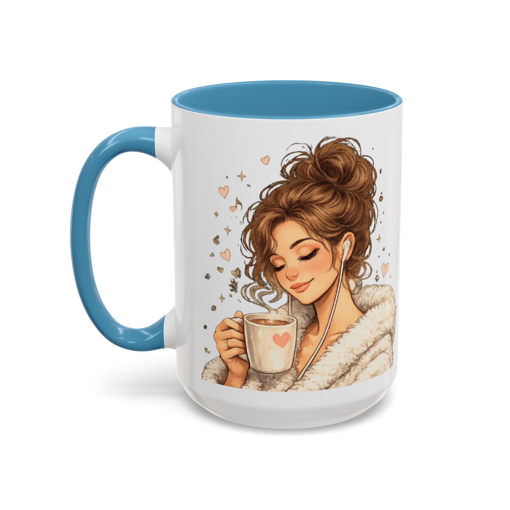 Cozy Girl Ceramic Coffee Mug, Pink Accent, Self Care Tea Cup, 11 or 15oz, product view 4