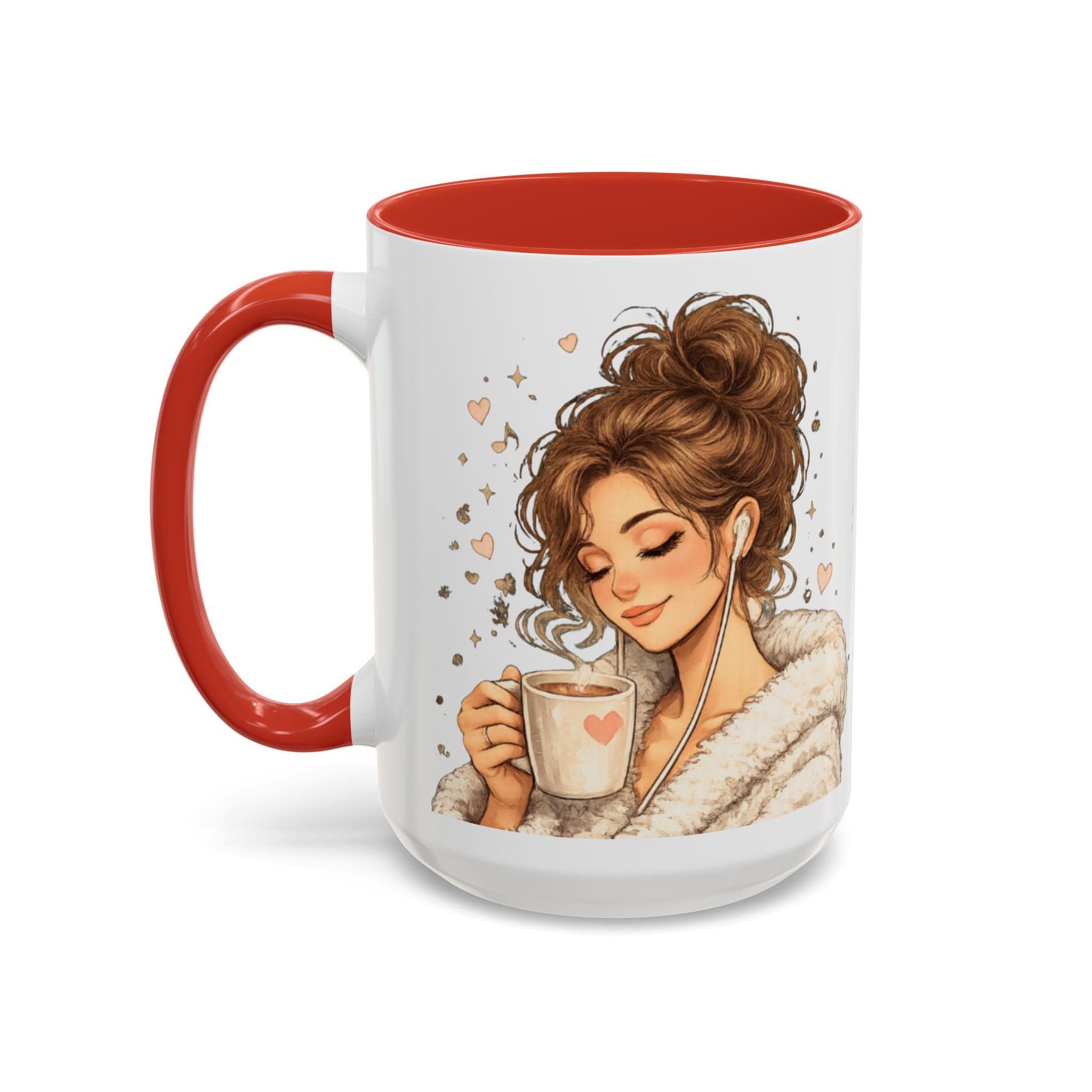 Cozy Girl Ceramic Coffee Mug, Pink Accent, Self Care Tea Cup, 11 or 15oz, product view 5