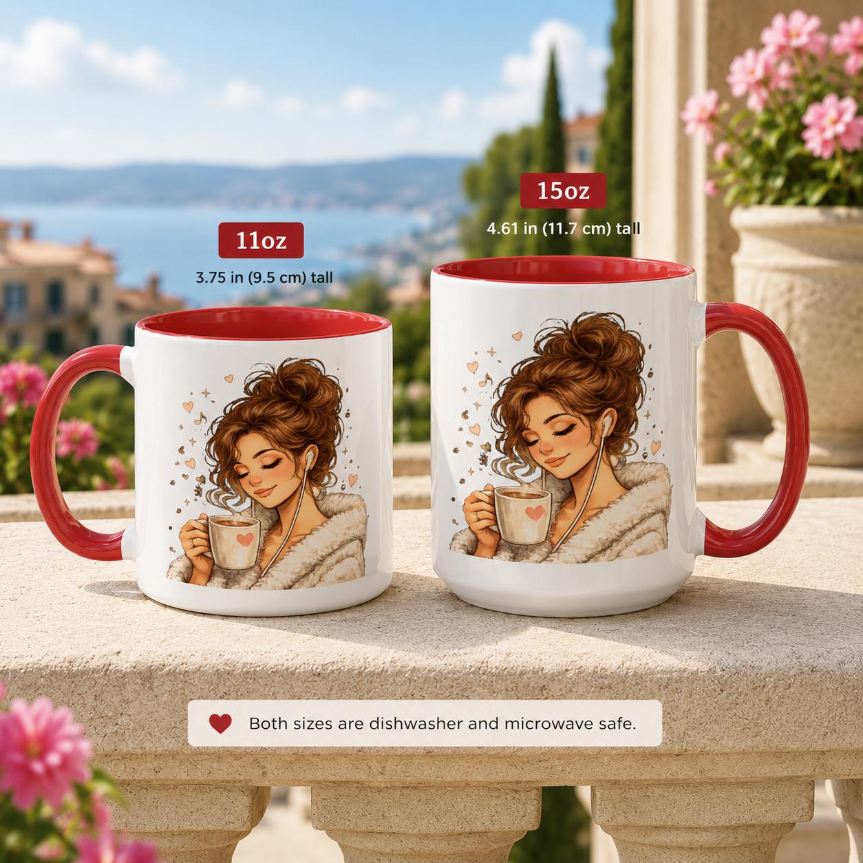 Cozy Girl Ceramic Coffee Mug, Pink Accent, Self Care Tea Cup, 11 or 15oz, product view 6