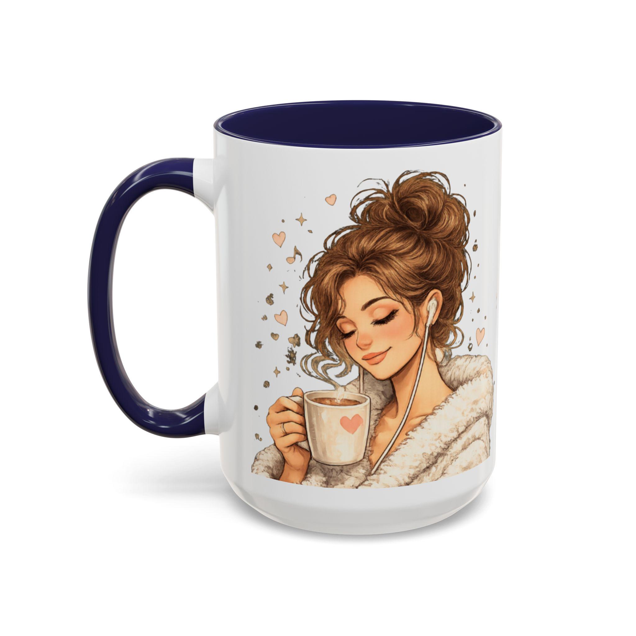 Cozy Girl Ceramic Coffee Mug, Pink Accent, Self Care Tea Cup, 11 or 15oz, product view 7