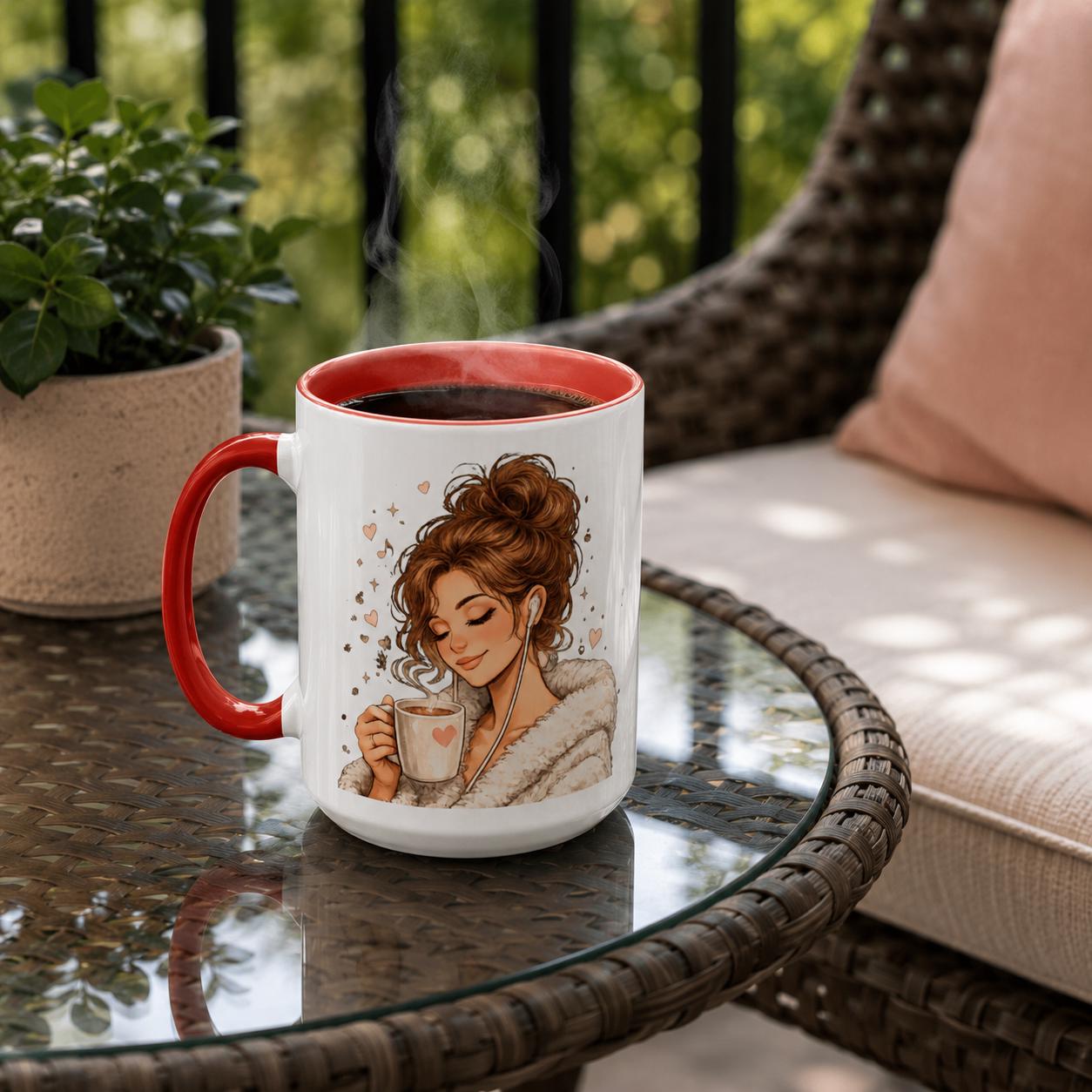 Cozy Girl Ceramic Coffee Mug, Pink Accent, Self Care Tea Cup, 11 or 15oz, product view 8