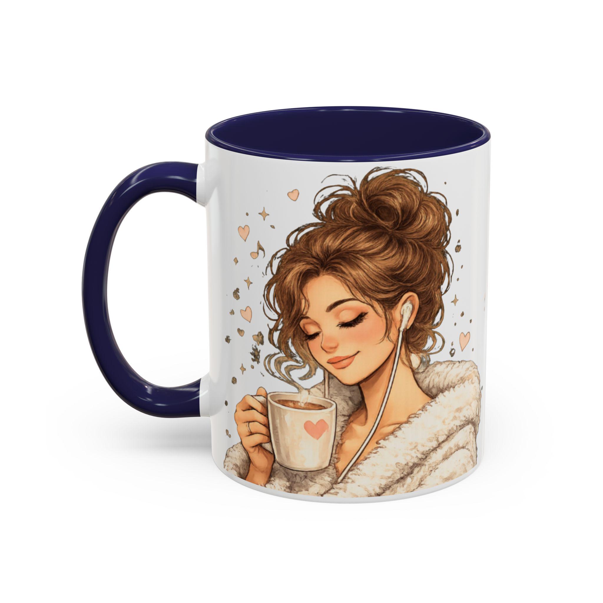 Cozy Girl Ceramic Coffee Mug, Pink Accent, Self Care Tea Cup, 11 or 15oz, product view 9