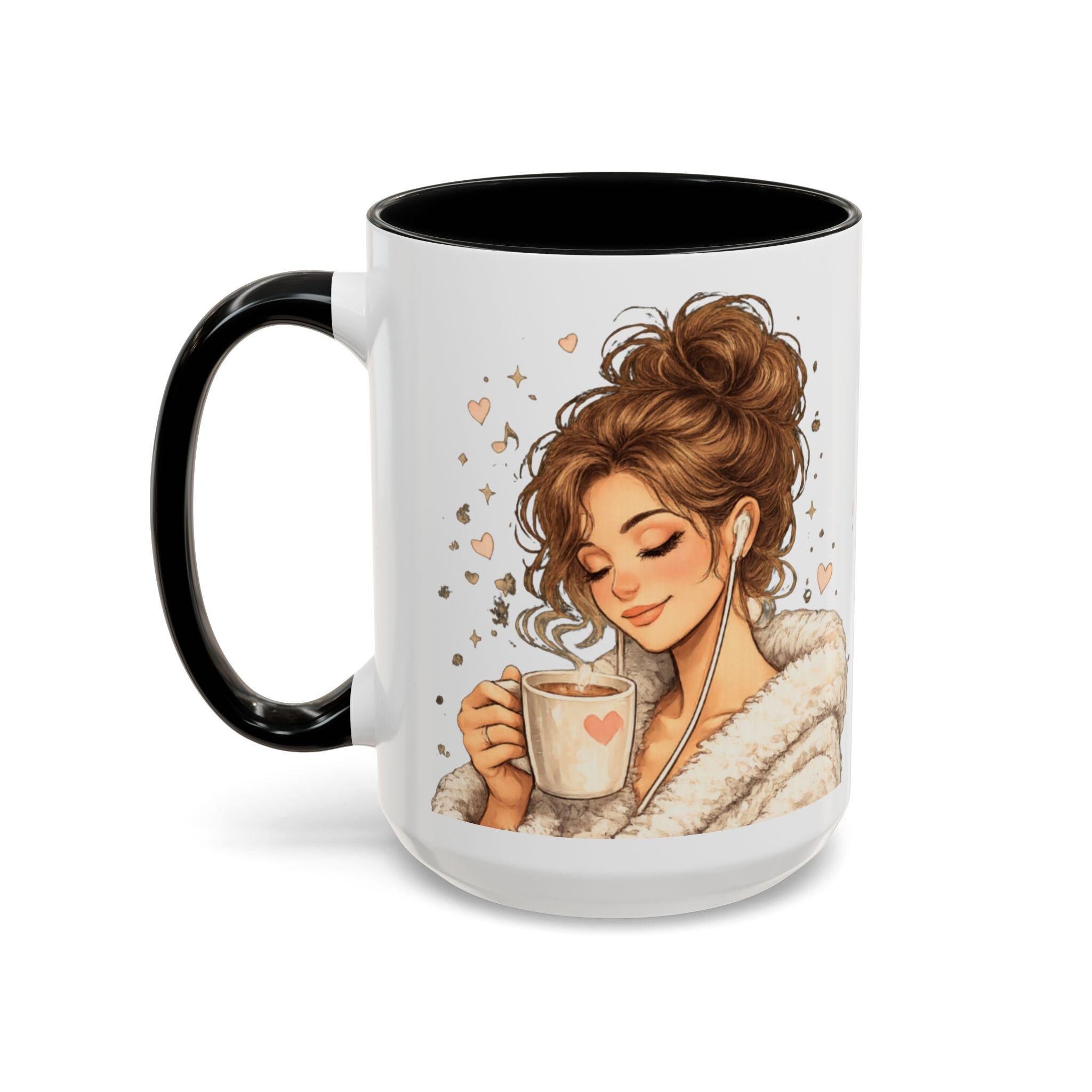 Cozy Girl Ceramic Coffee Mug, Pink Accent, Self Care Tea Cup, 11 or 15oz, product view 11